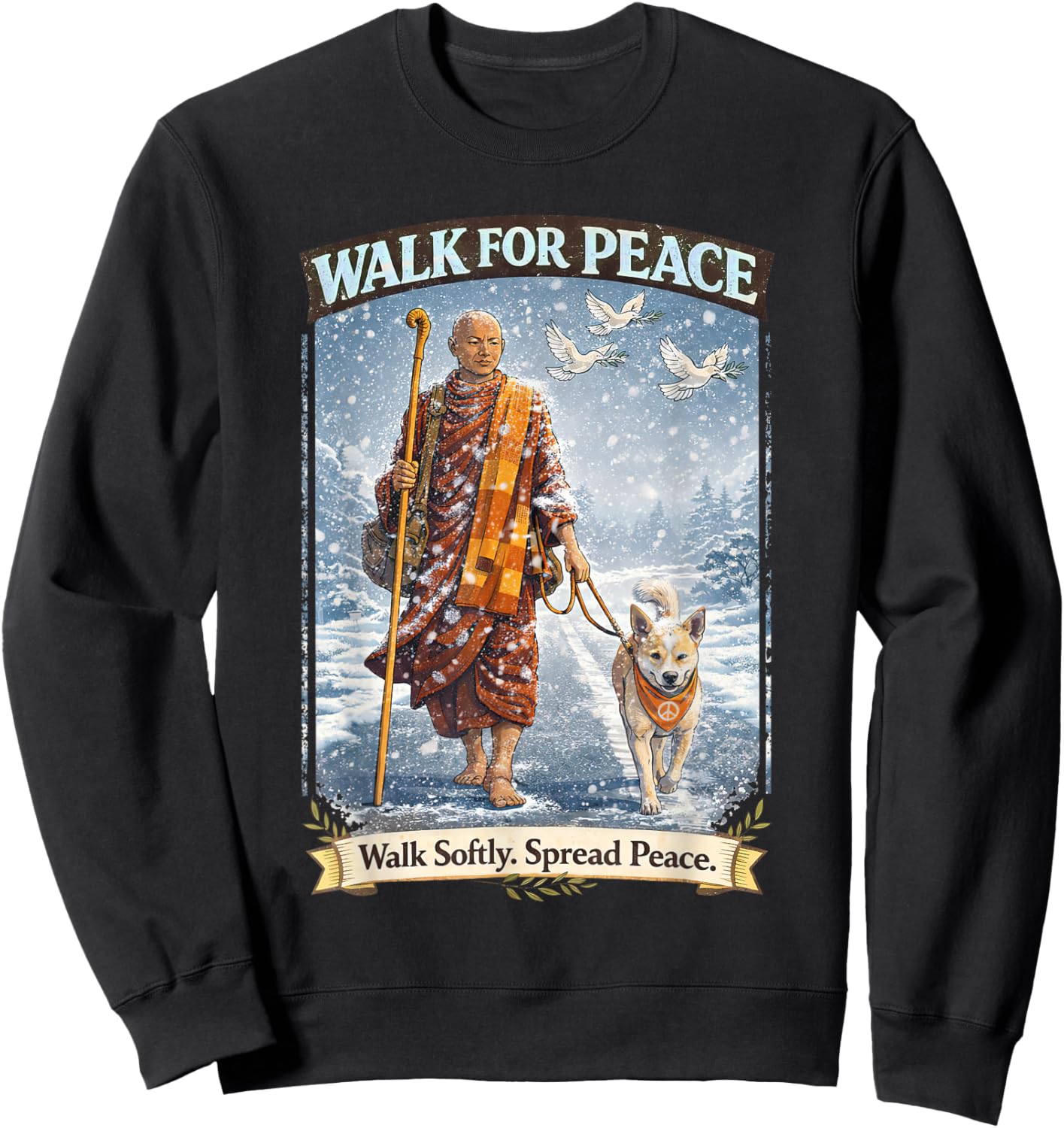 Walk for Peace in Snow with Aloka The Peace Dog Sweatshirt - Sweatshirt | Black