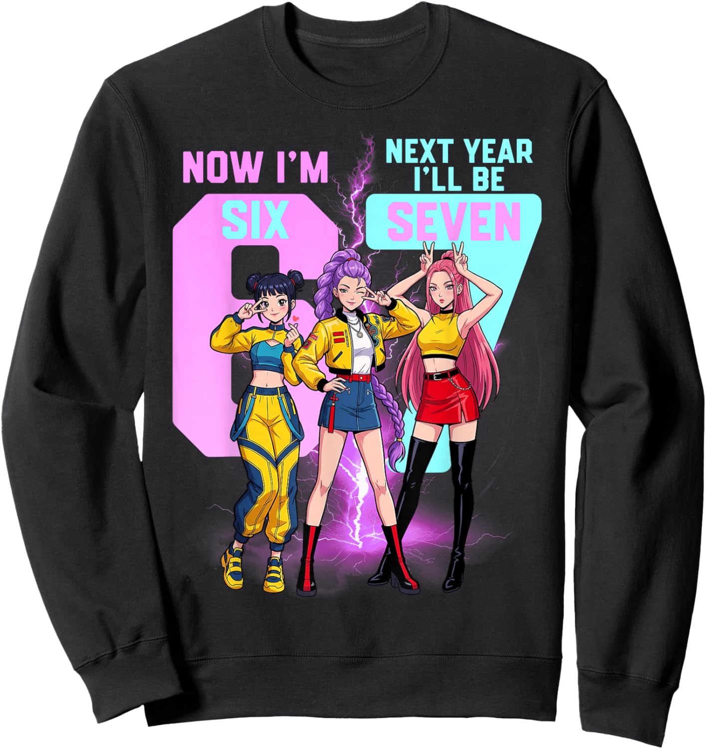Now I'm 6 Next Year I'll Be 7 6-7 Meme Kpop Birthday Girl Sweatshirt - Sweatshirt | Black