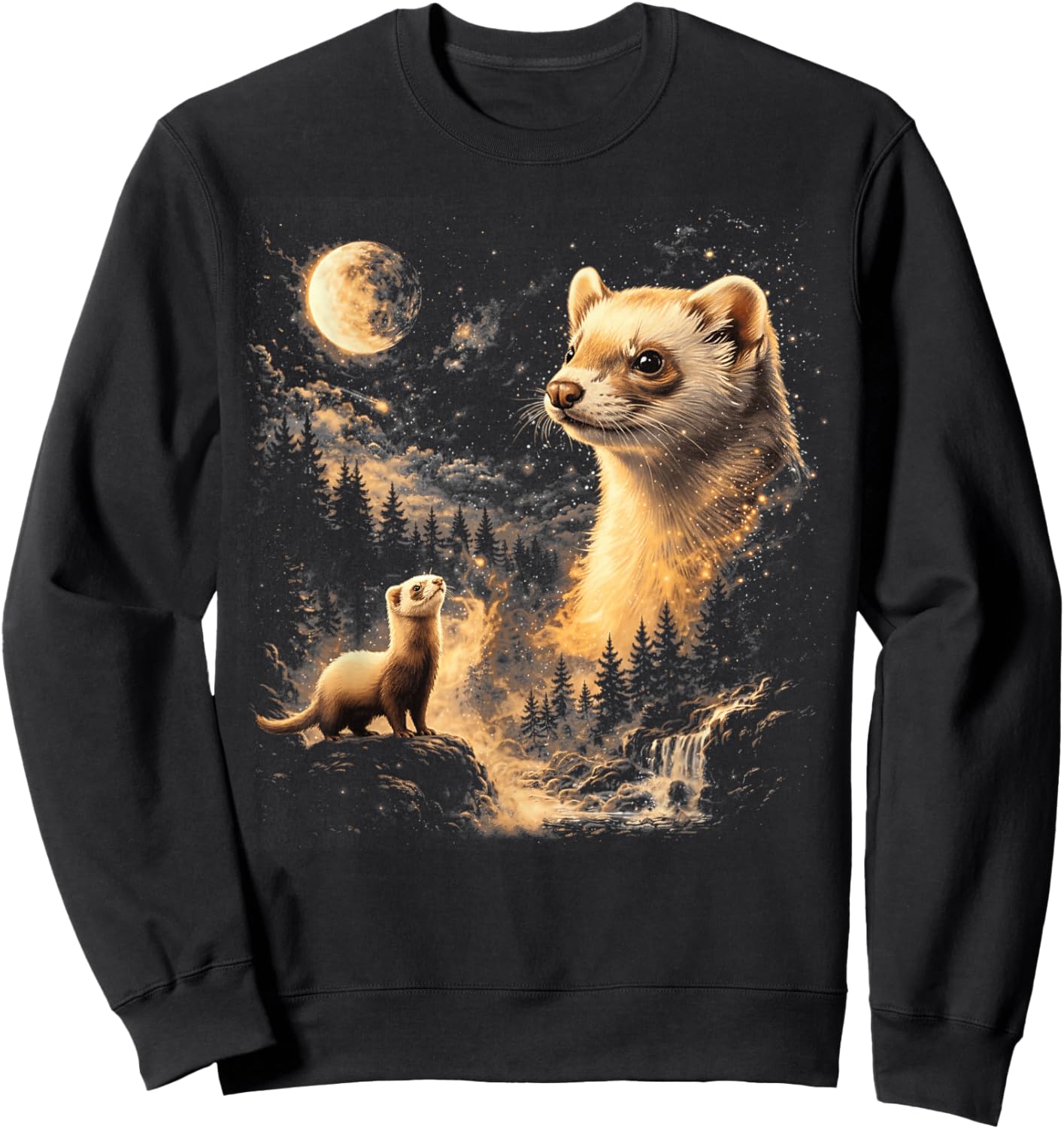 Ferret Howling to The Moon Vintage 90s Retro Animal Sweatshirt - Sweatshirt | Black