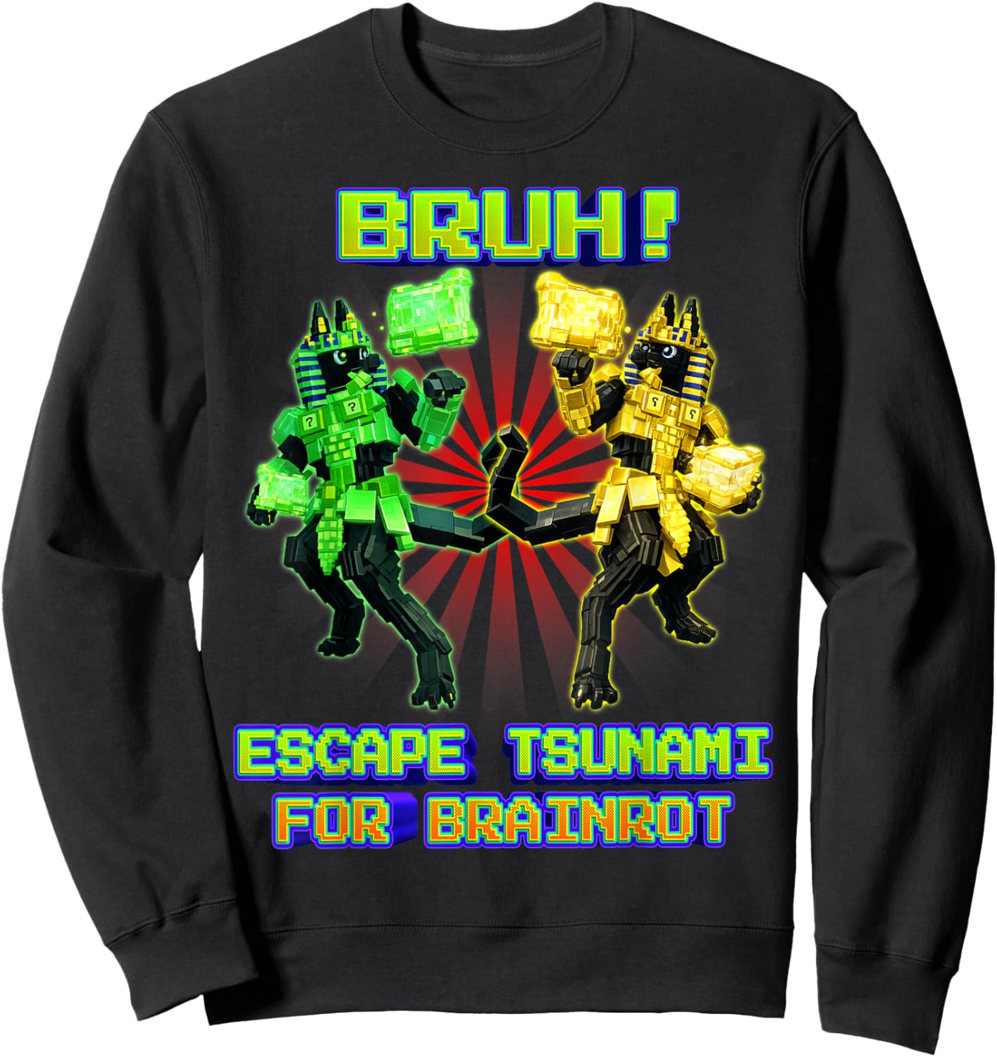 Bruh Anububu Tsunami Brainrot for Boys Kids Teens Sweatshirt - Sweatshirt | Black