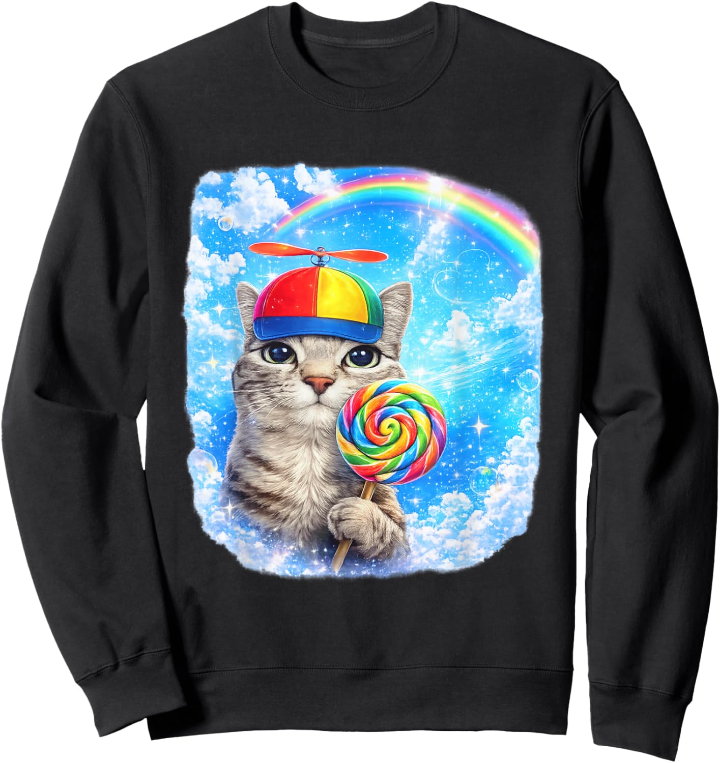 Funny Cat Dreamcore | Funny Silly Kitten Brainrot Meme Sweatshirt - Sweatshirt | Black