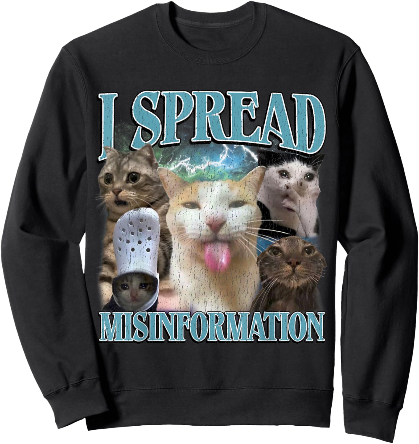 I Spread Misinformation Funny Cat Meme Bootleg Men Women Sweatshirt - Sweatshirt | Black