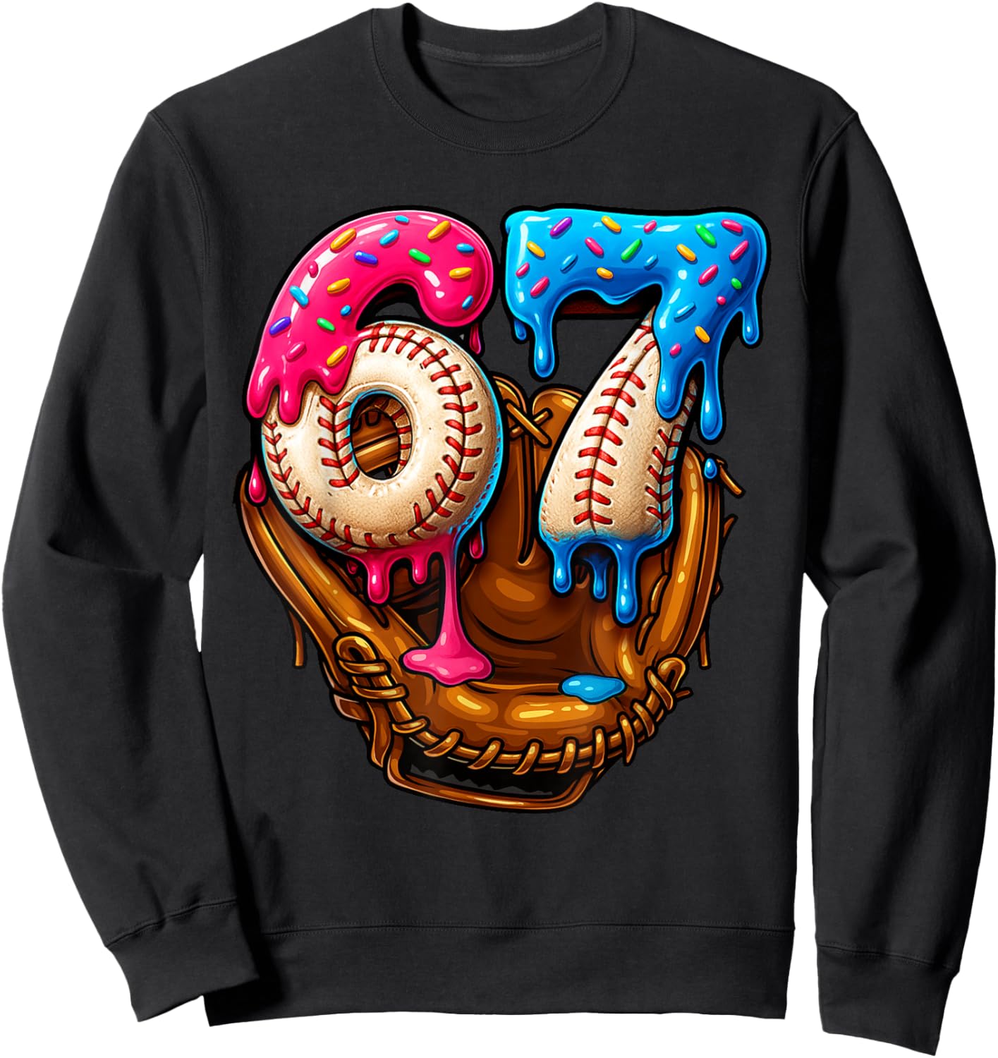 Baseball Drip Ice Cream Number 67 Player Or 67th Birthday Sweatshirt - Sweatshirt | Black