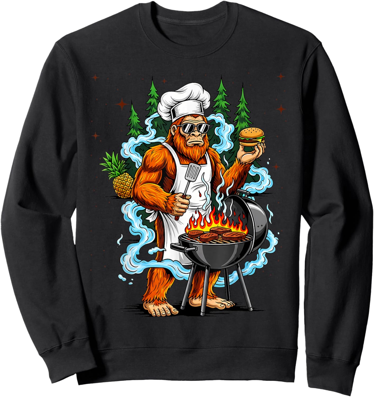 BBQ Master Bigfoot Chef Grill Cooking Barbecue Dad Funny Sweatshirt - Sweatshirt | Black