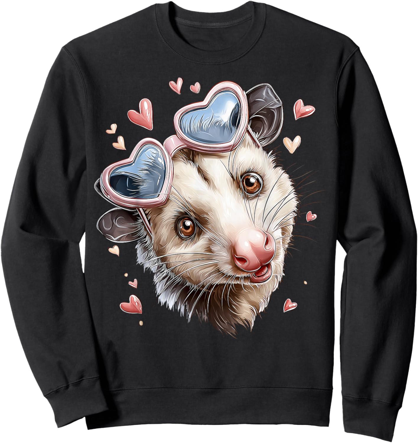 Opossum Possum Valentine's Day Heart Sunglasses Sweatshirt - Sweatshirt | Black