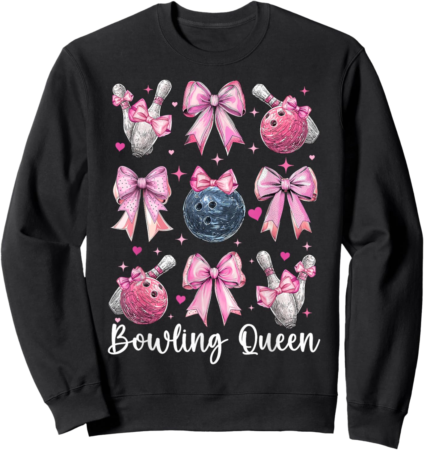 Bowling Queen Bowler Bowling Girl Mom Coquette Bow Sweatshirt - Sweatshirt | Black