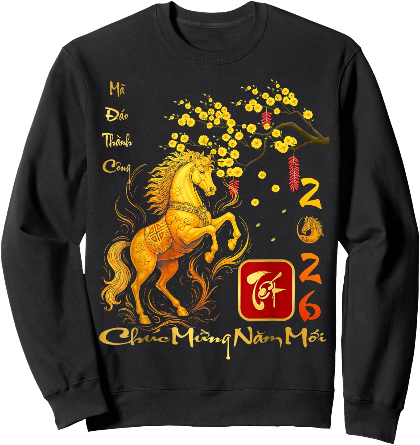 Peach Blossom Vietnamese Lunar New Year Horse 2026 Chinese Sweatshirt - Sweatshirt | Black