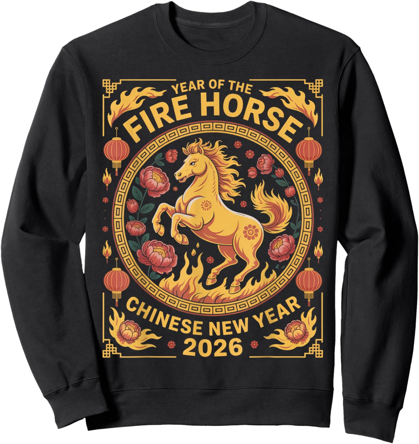 Fire Horse Zodiac Chinese Lunar New Year of The Horse 2026 Sweatshirt - Sweatshirt | Black