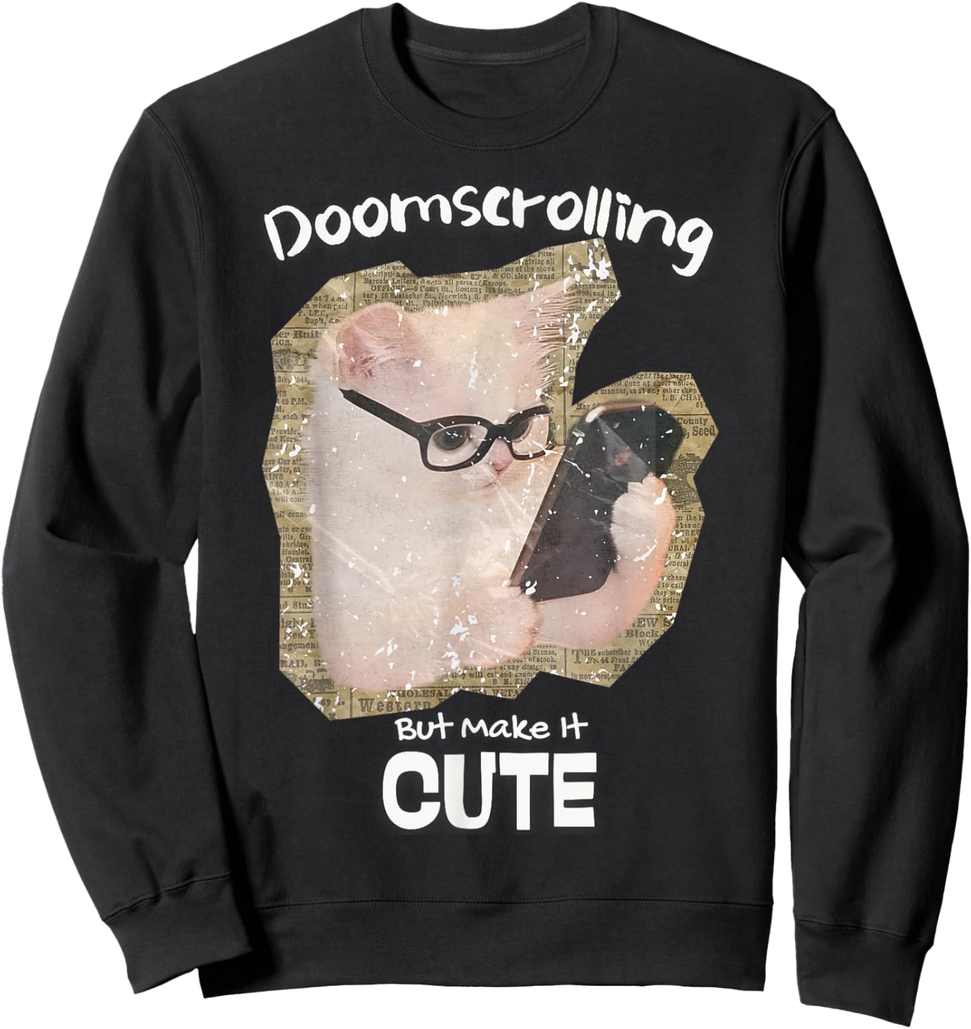 Doomscrolling cat Social Media Gen Z Digital Life Humor Cute Sweatshirt - Sweatshirt | Black