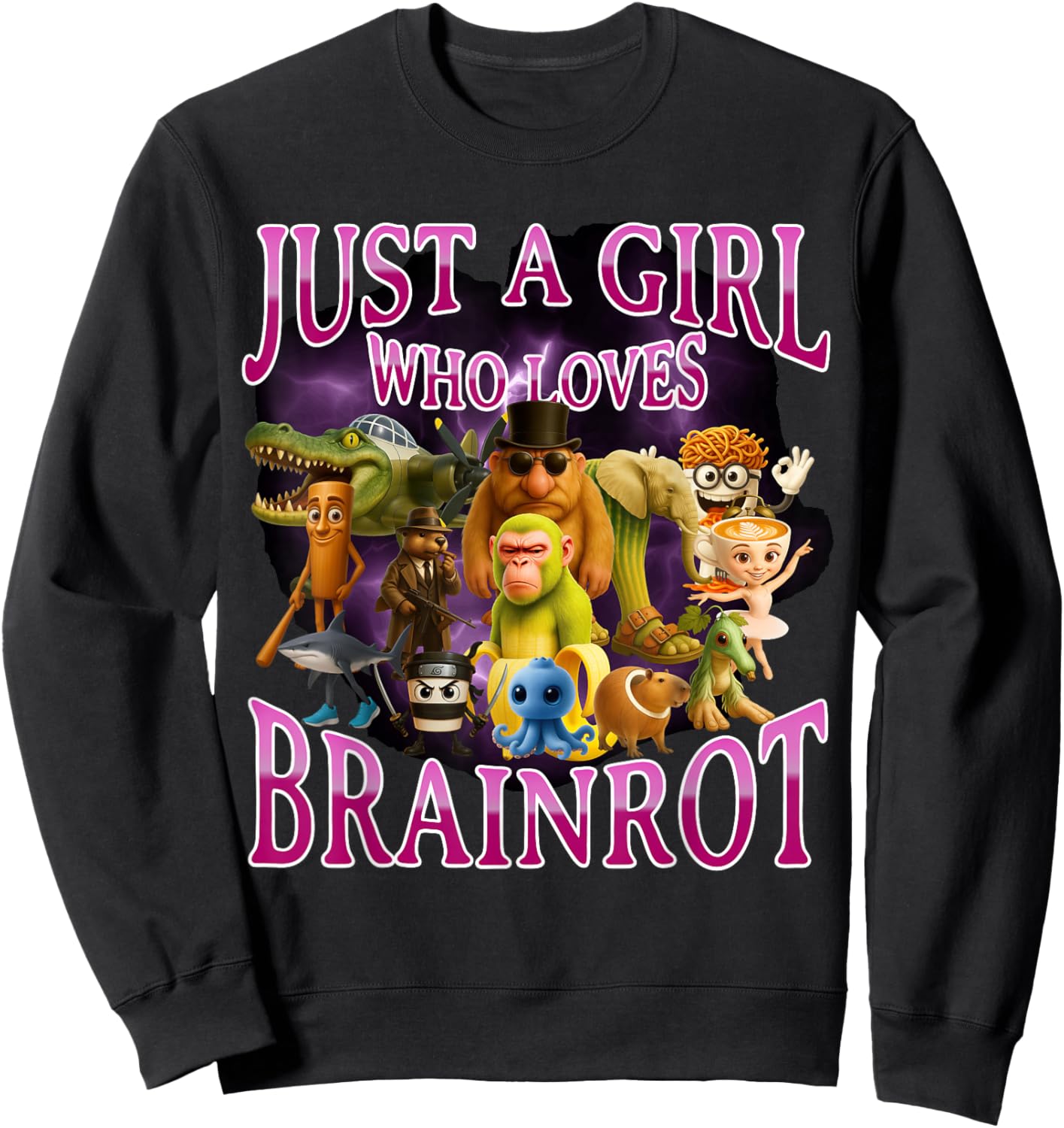 Italian Brainrot Lover Girl Funny Meme Internet Humor Sweatshirt - Sweatshirt | Black