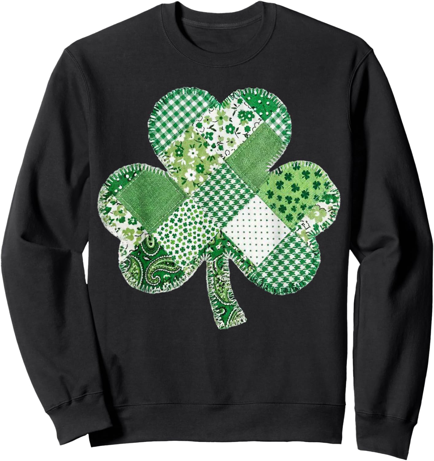 St Patrick's Day Patchwork Shamrock Clover Lucky Vintage Sweatshirt - Sweatshirt | Black