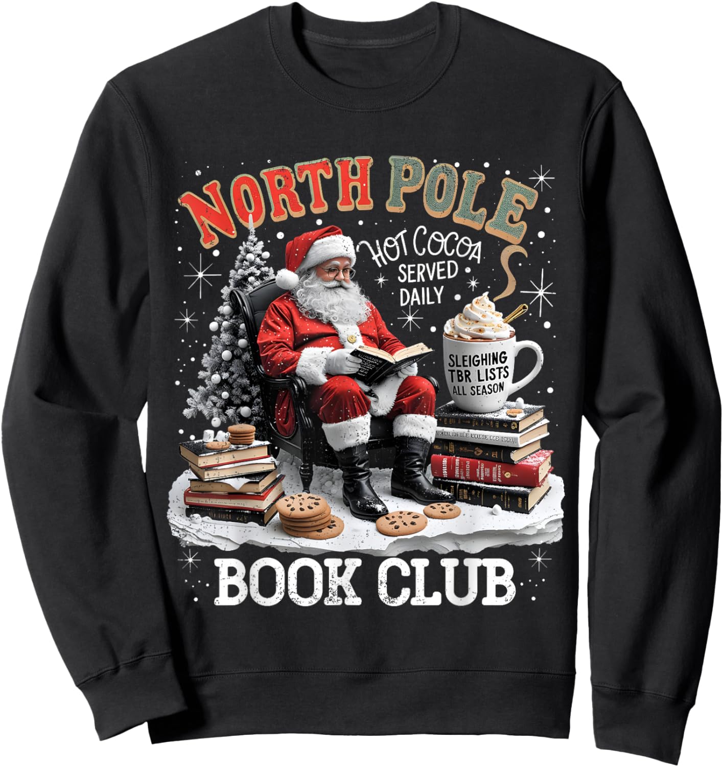 North Pole Book Club Santa Reading Christmas Sweatshirt - Sweatshirt | Black