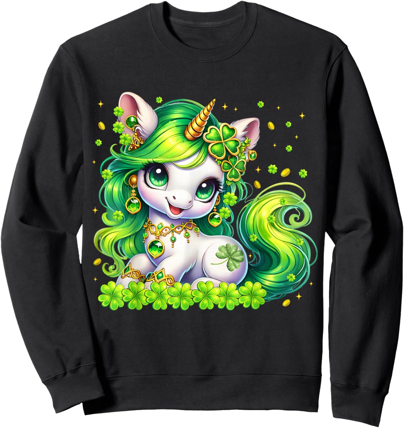 Cute Unicorn Shamrock St Patricks Girl Kid Toddler Women Sweatshirt - Sweatshirt | Black