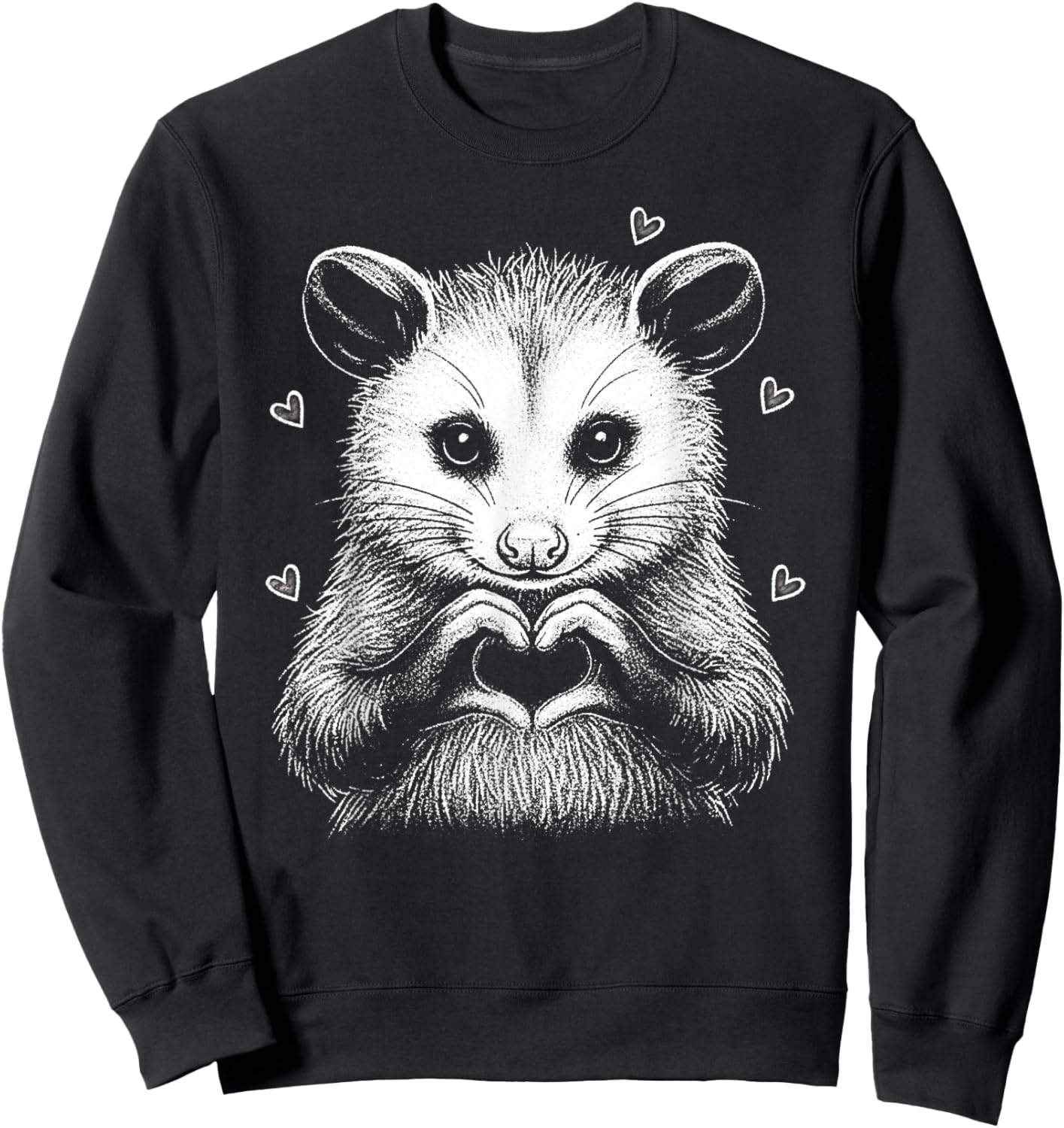 Cute Possum Heart Hands Love Animal Valentine Aesthetic Sweatshirt - Sweatshirt | Black