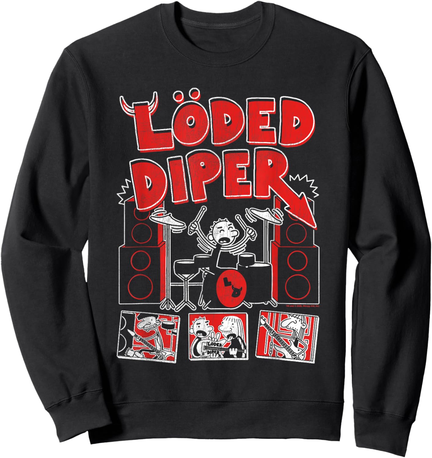 DOAWK Loded Diper Red White and Distressed Band Book Series Sweatshirt - Sweatshirt | Black