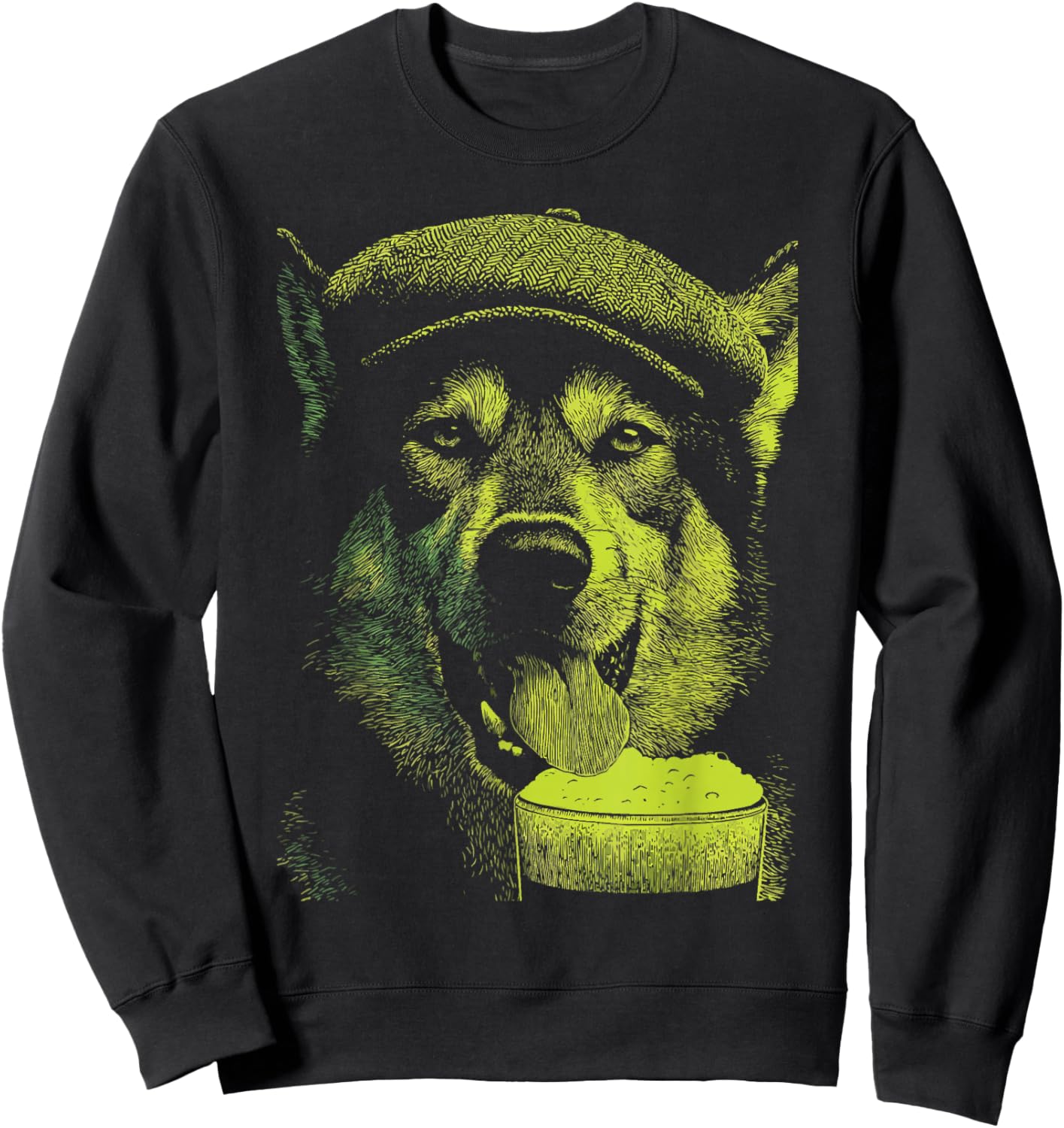 Irish Wolf with Beer Animal Drinking Humor St Patricks Day Sweatshirt - Sweatshirt | Black