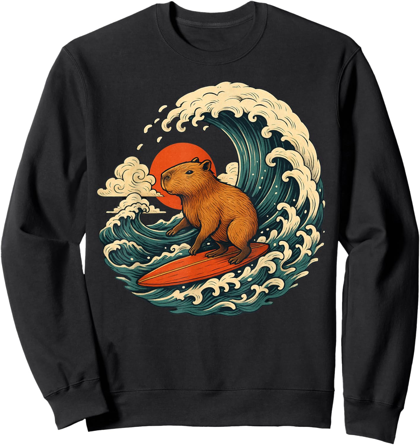 Capybara Surfing Japanese for Man Woman Sweatshirt - Sweatshirt | Black