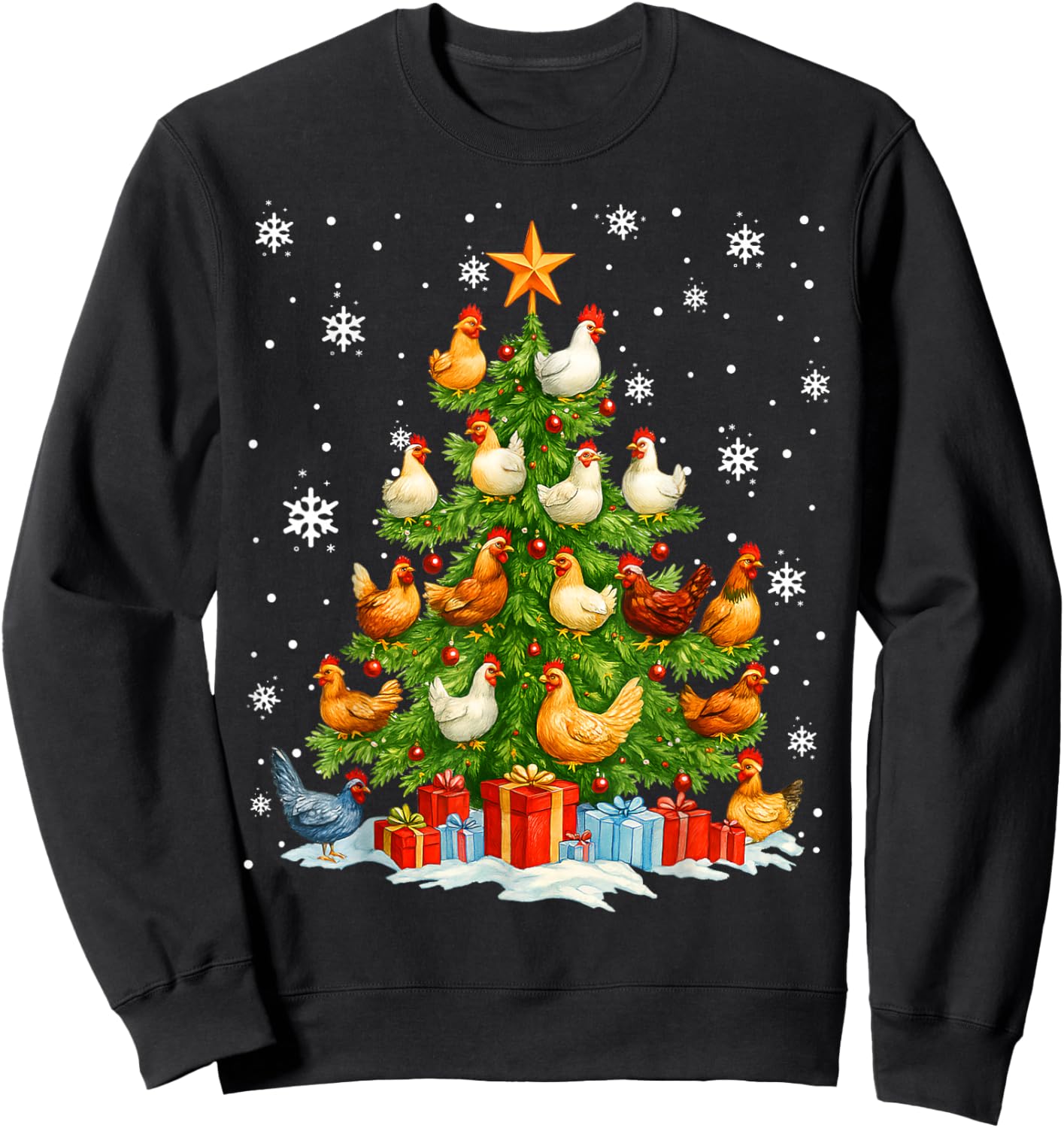 Merry Christmas Pajamas Chickens Christmas Tree Lights Kids Sweatshirt - Sweatshirt | Black
