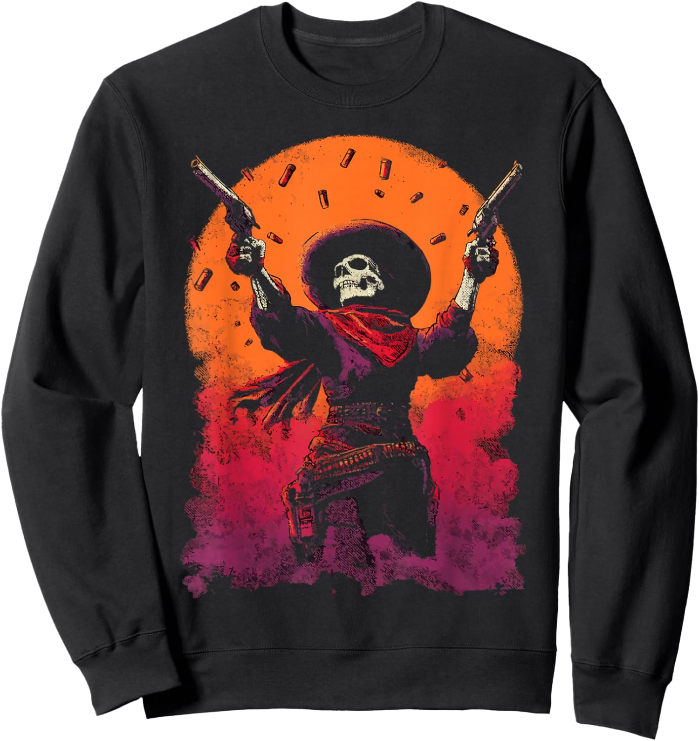 Skeleton Cowboy Gunslinger with Desert Sunset Western Gothic Sweatshirt - Sweatshirt | Black