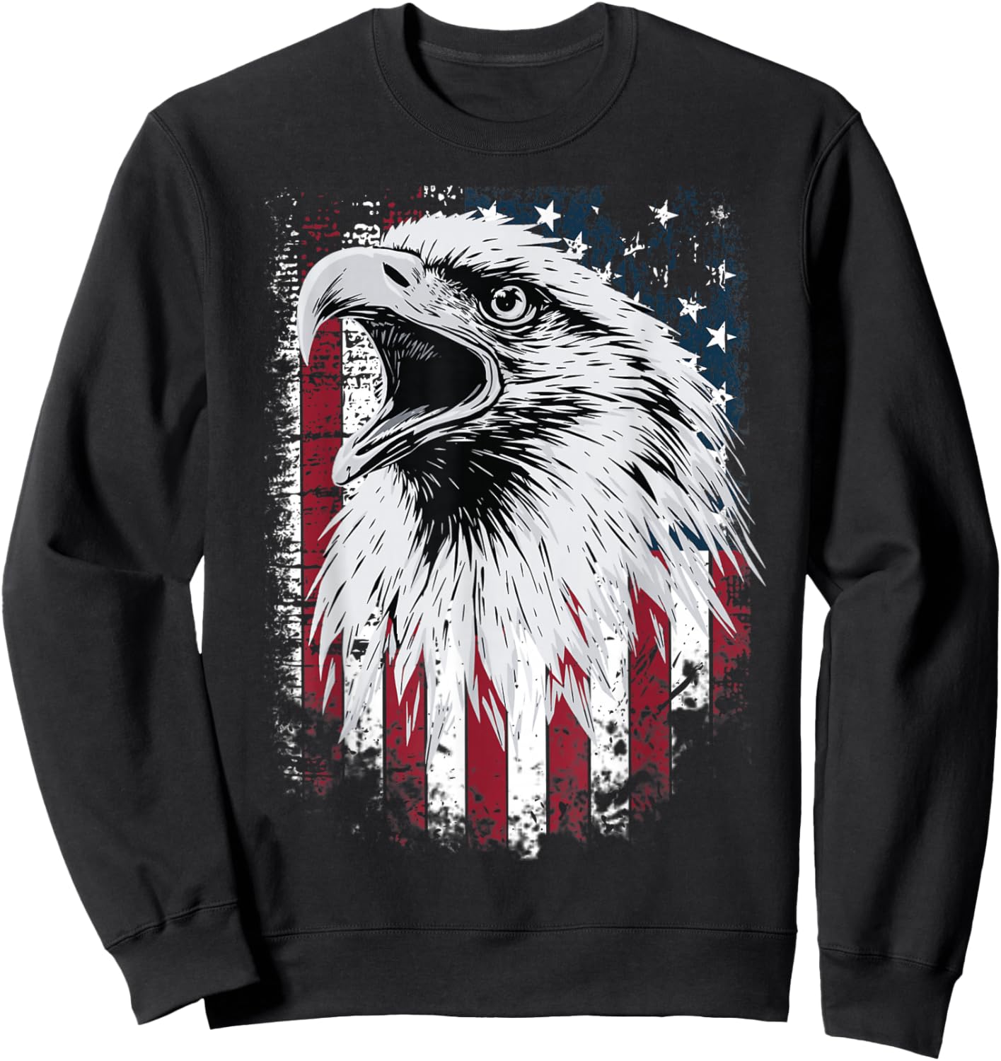 Cool Bald Eagle Vintage American Flag Patriotic Sweatshirt - Sweatshirt | Black