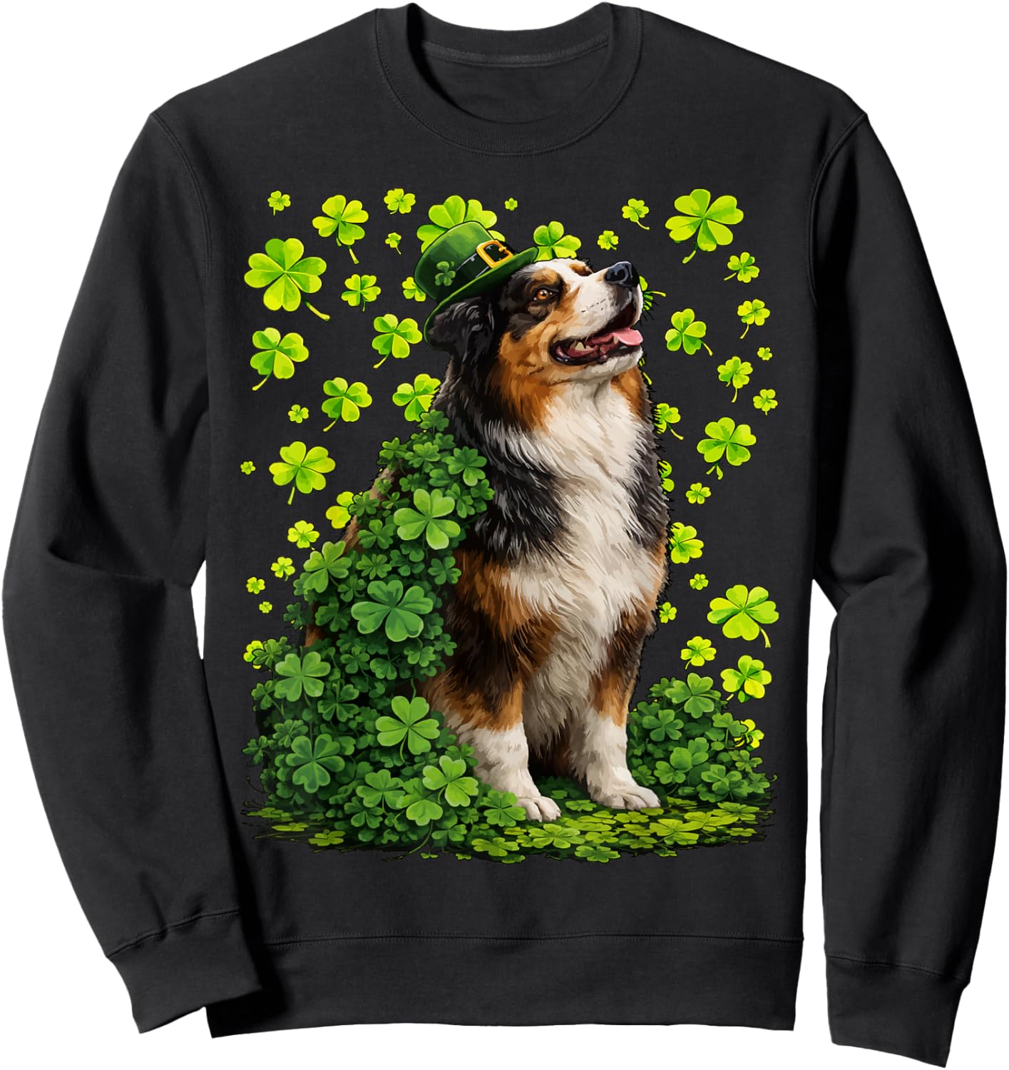 Lucky Australian Shepherd with Shamrocks St Patricks Day Dog Sweatshirt - Sweatshirt | Black