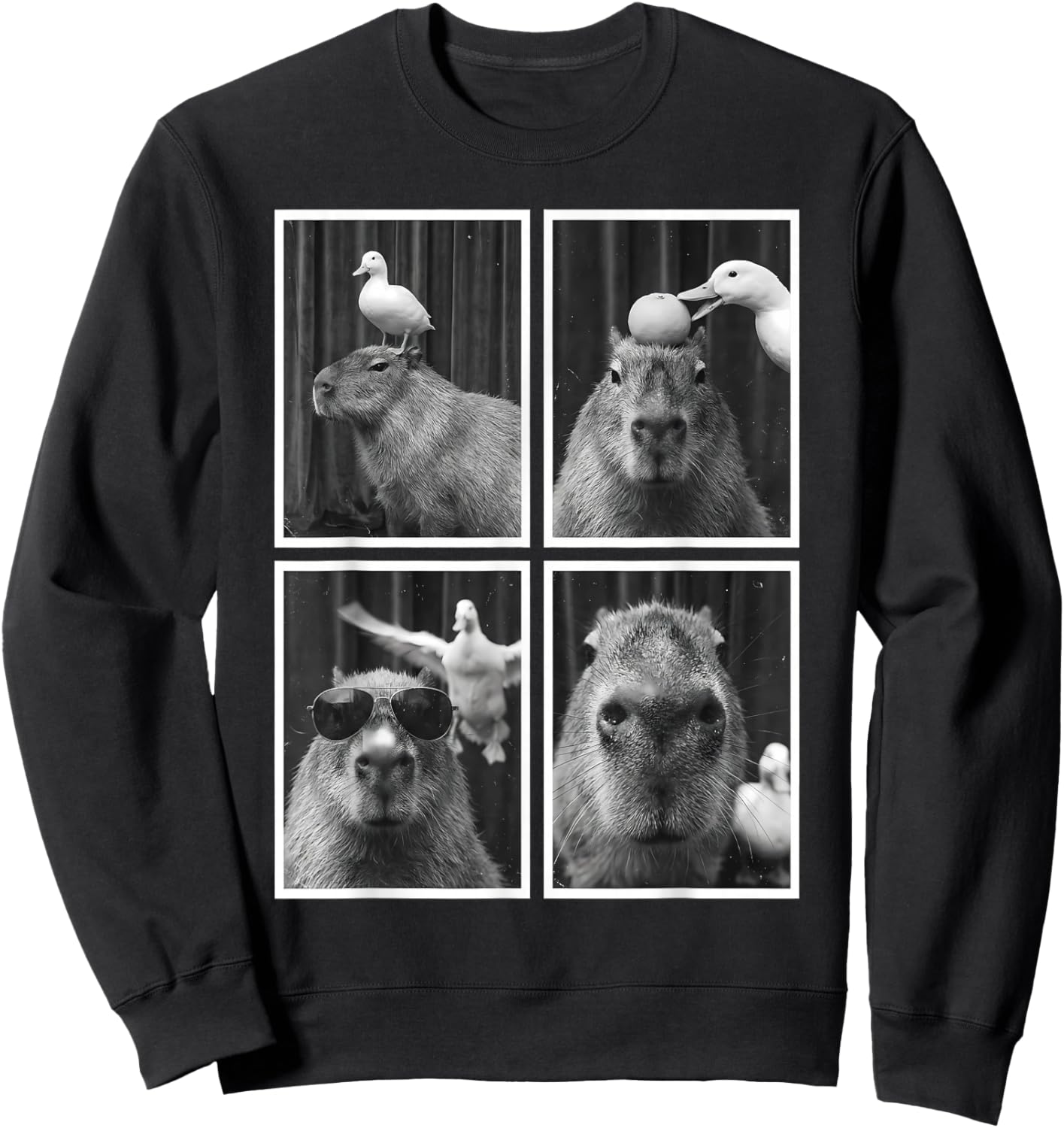 Funny Capybara Goose Photobooth Selfie Photo Animal Lovers Sweatshirt - Sweatshirt | Black