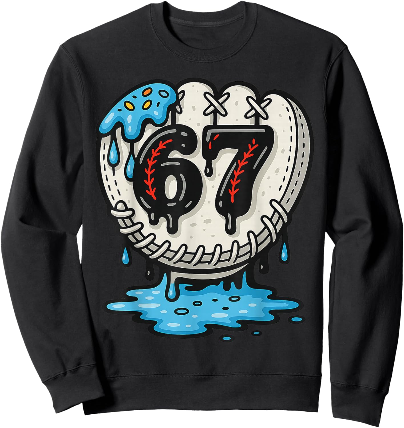 67 Ice Cream Drip Funny Six Seven Baseball Sweatshirt - Sweatshirt | Black