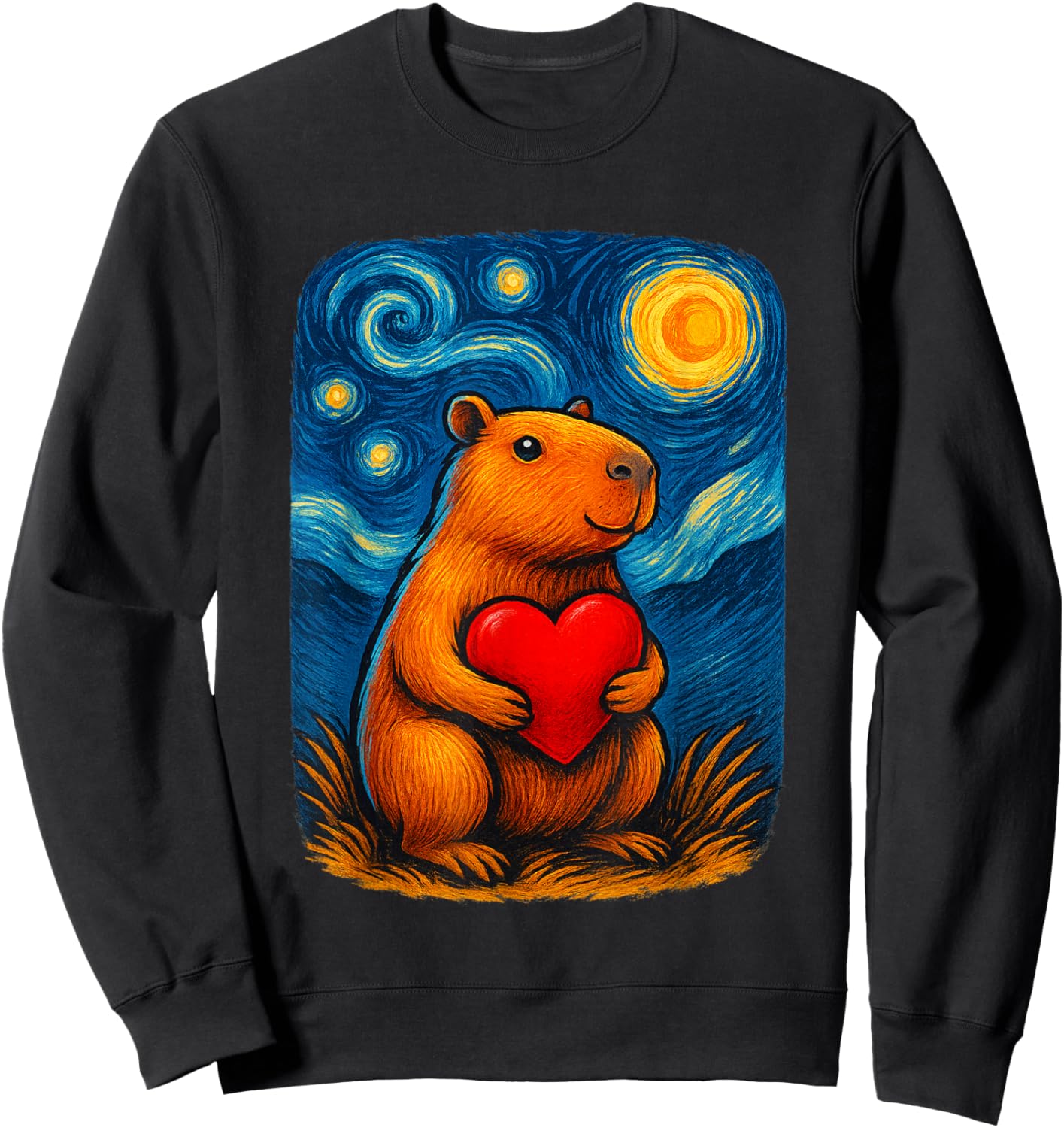 Capybara Starry Night Sasquatch Valentines Day Sweatshirt - Sweatshirt | Black