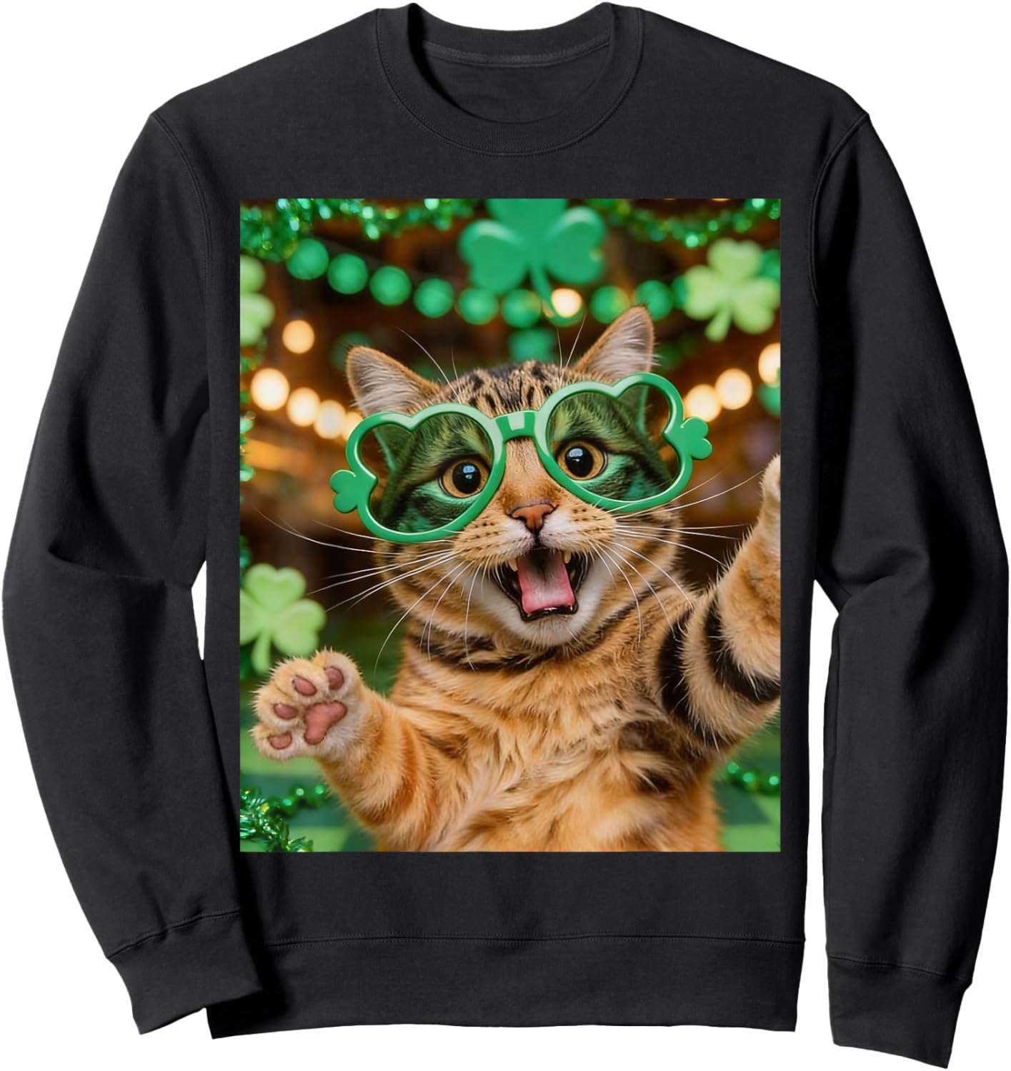 Cat Selfie St. Patrick’s Day Sunglasses Funny Cat Lover Sweatshirt - Sweatshirt | Black