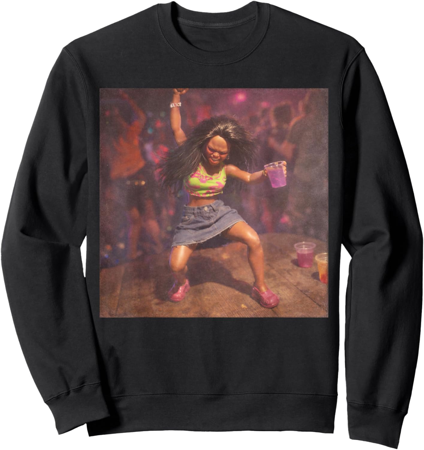 Funny Black Doll Party Meme Sweatshirt - Sweatshirt | Black
