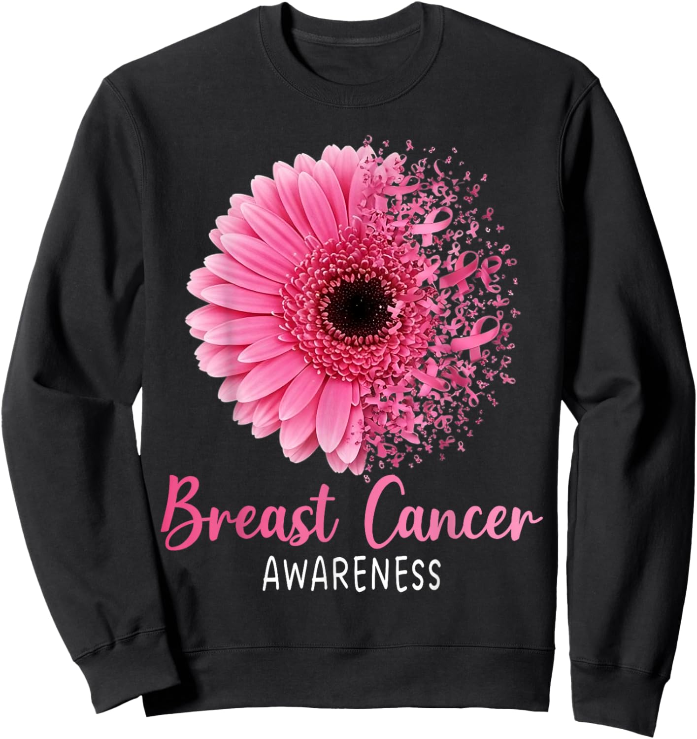 Sunflower Breast Cancer Awareness Pink Ribbon Girl Sweatshirt - Sweatshirt | Black