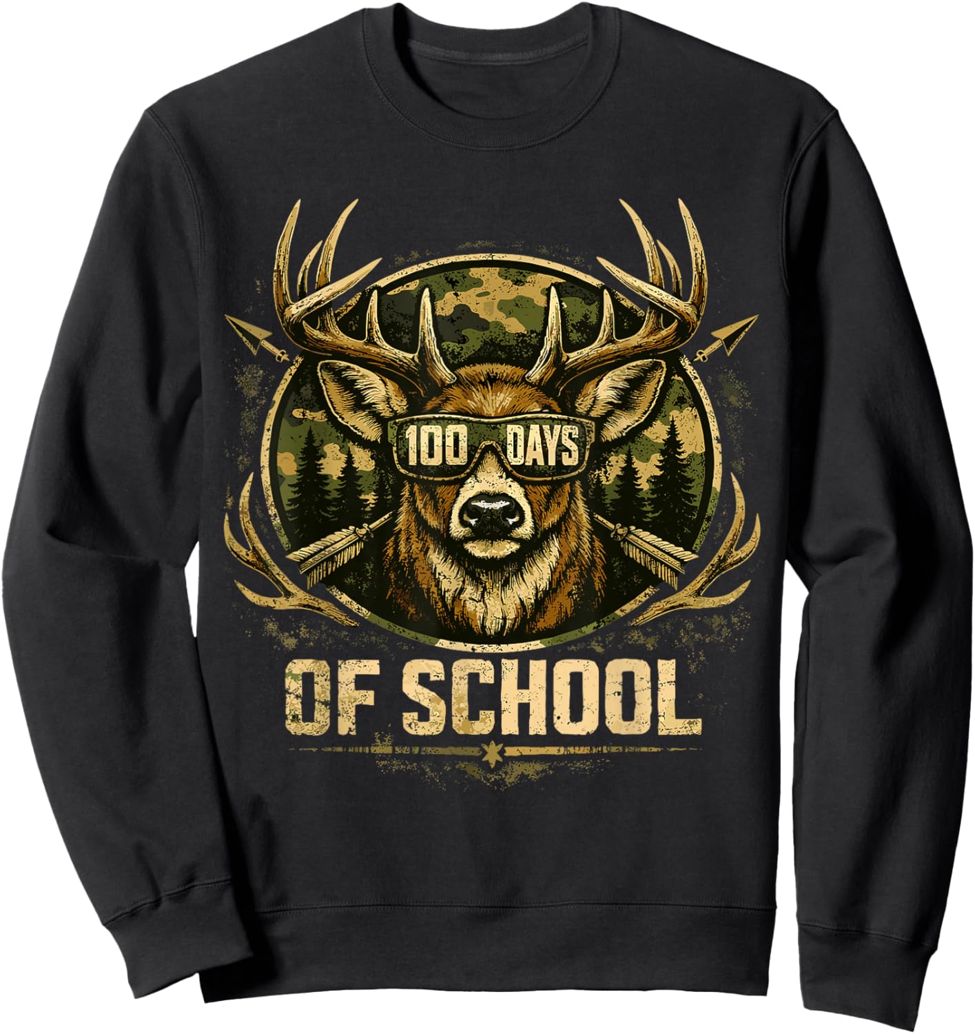 Funny Bucked 100 Day of School Camo Deer Outdoor Student Boy Sweatshirt - Sweatshirt | Black