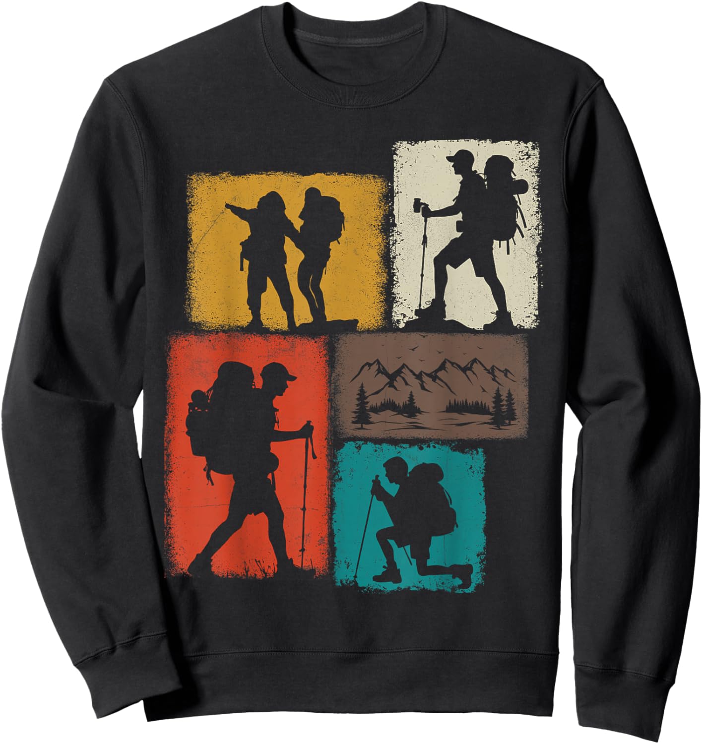 Hiking Collage Hiker Men Kids Outdoorsman Youth Boys Sweatshirt - Sweatshirt | Black