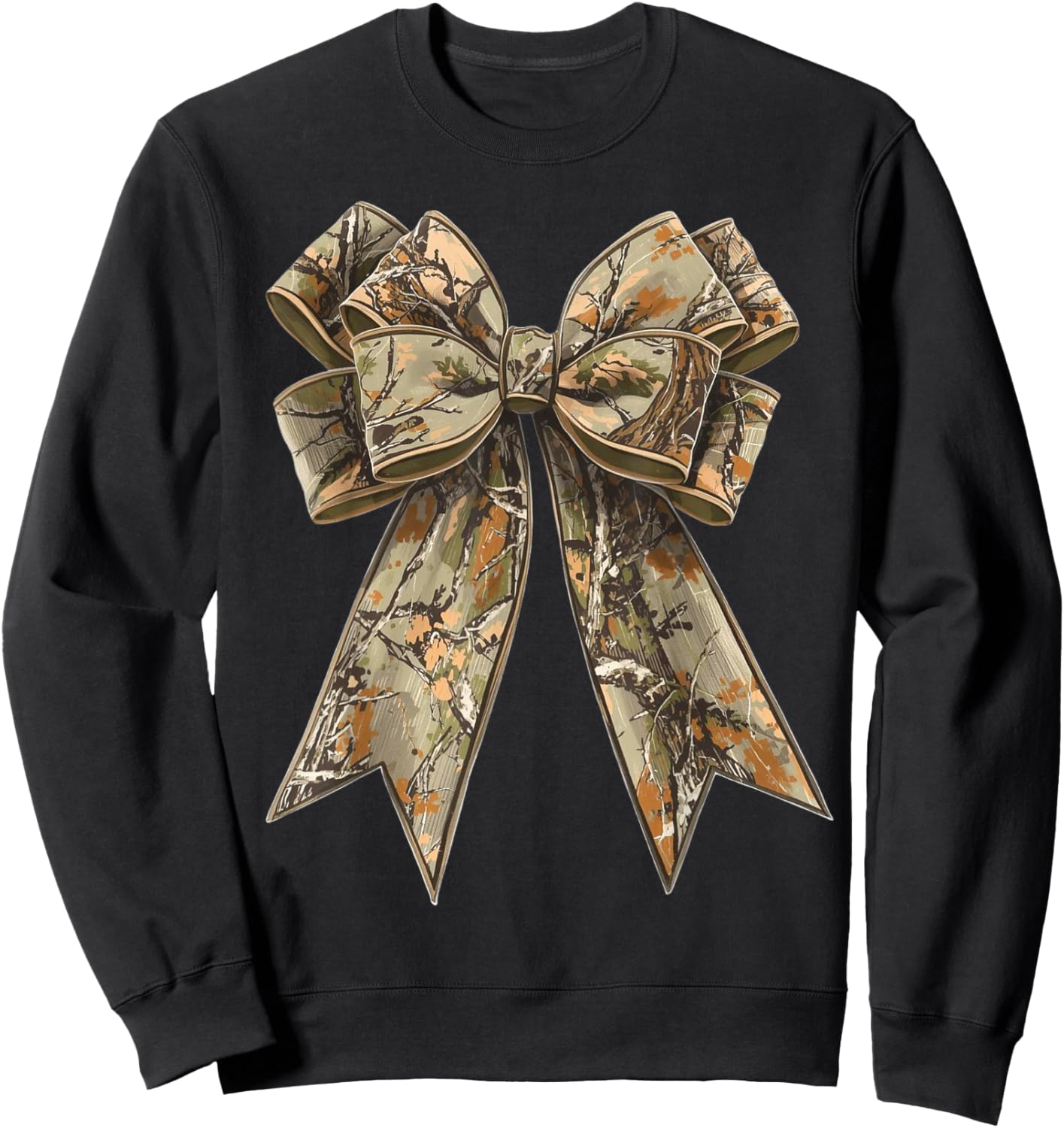 Camouflage Camo Bow Girls Coquette Hunting Women Sweatshirt - Sweatshirt | Black