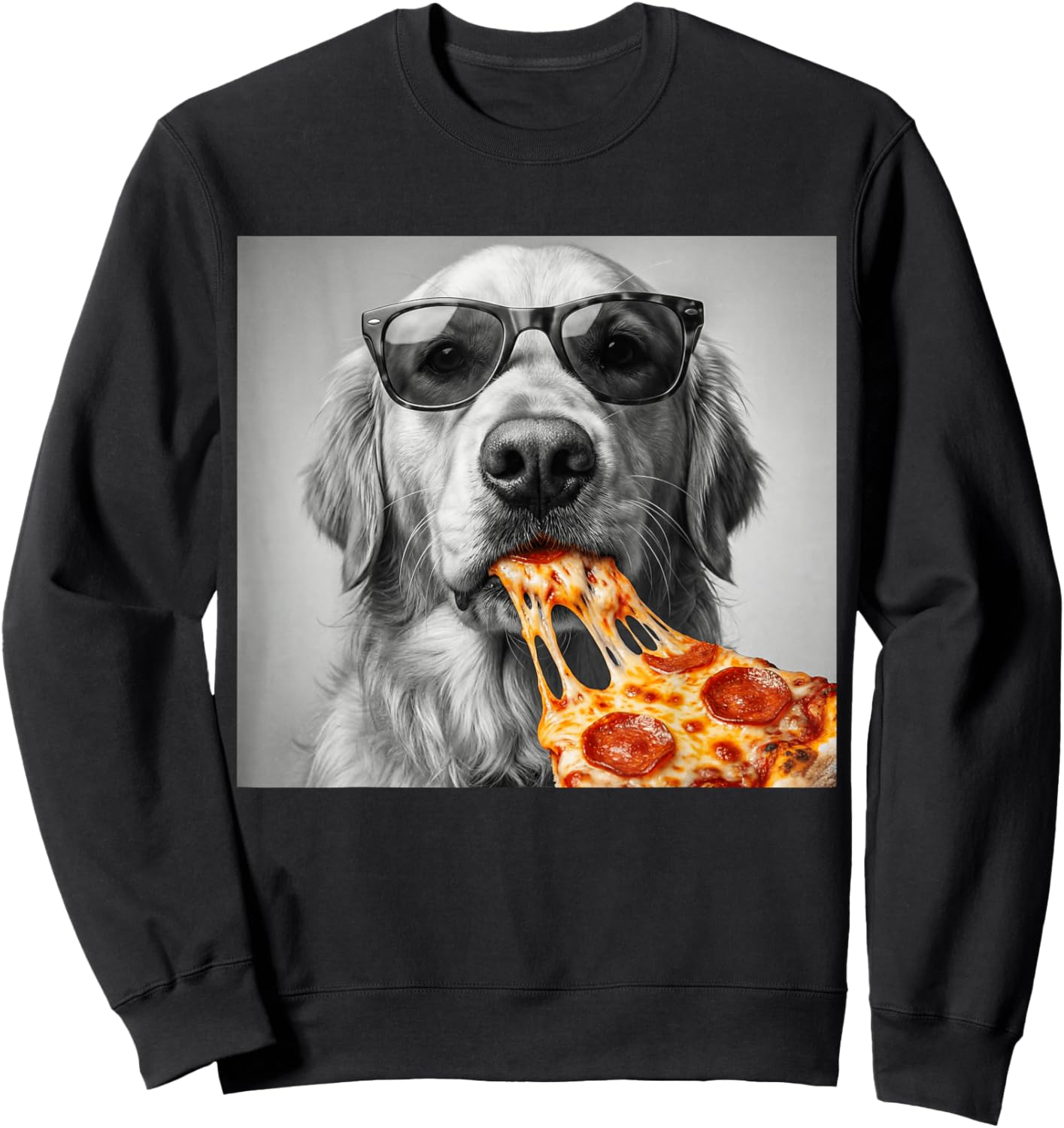Cool Golden Retriever Eating Pizza Sunglasses Funny Dog Sweatshirt - Sweatshirt | Black