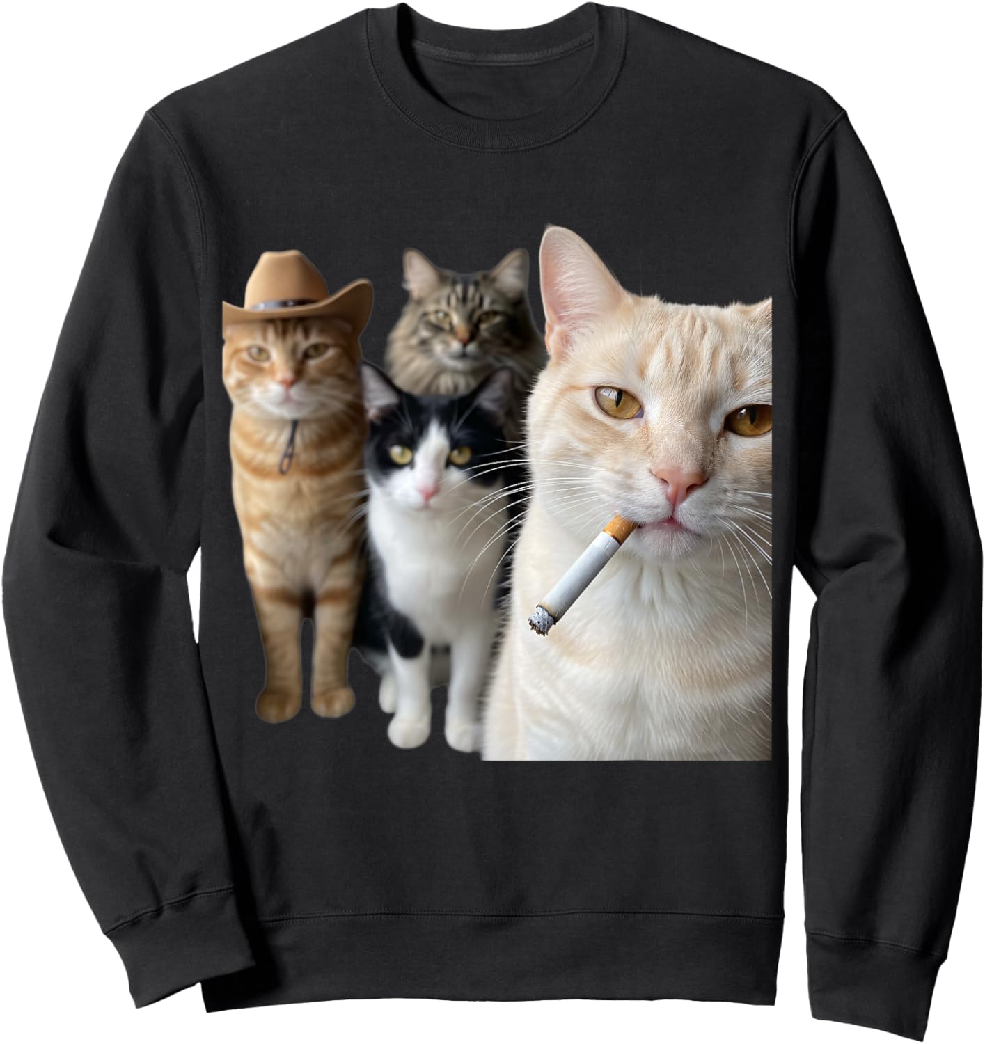 Smoking Cat Squad Funny Cat Art for Cat Lovers Sweatshirt - Sweatshirt | Black