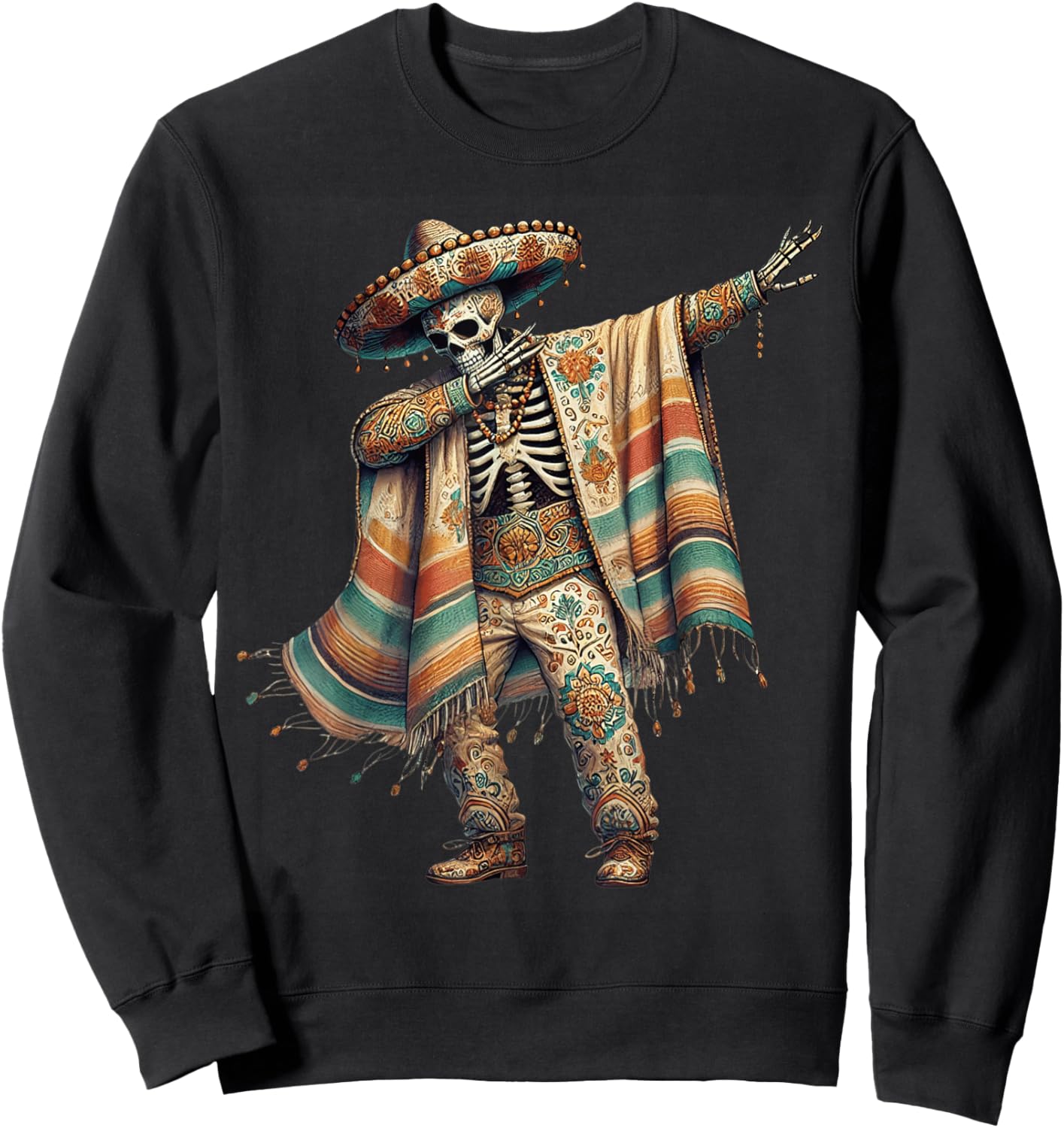Dabbing Skeleton Cinco De Mayo Fiesta Sombreros Poncho Men Sweatshirt - Sweatshirt | Black