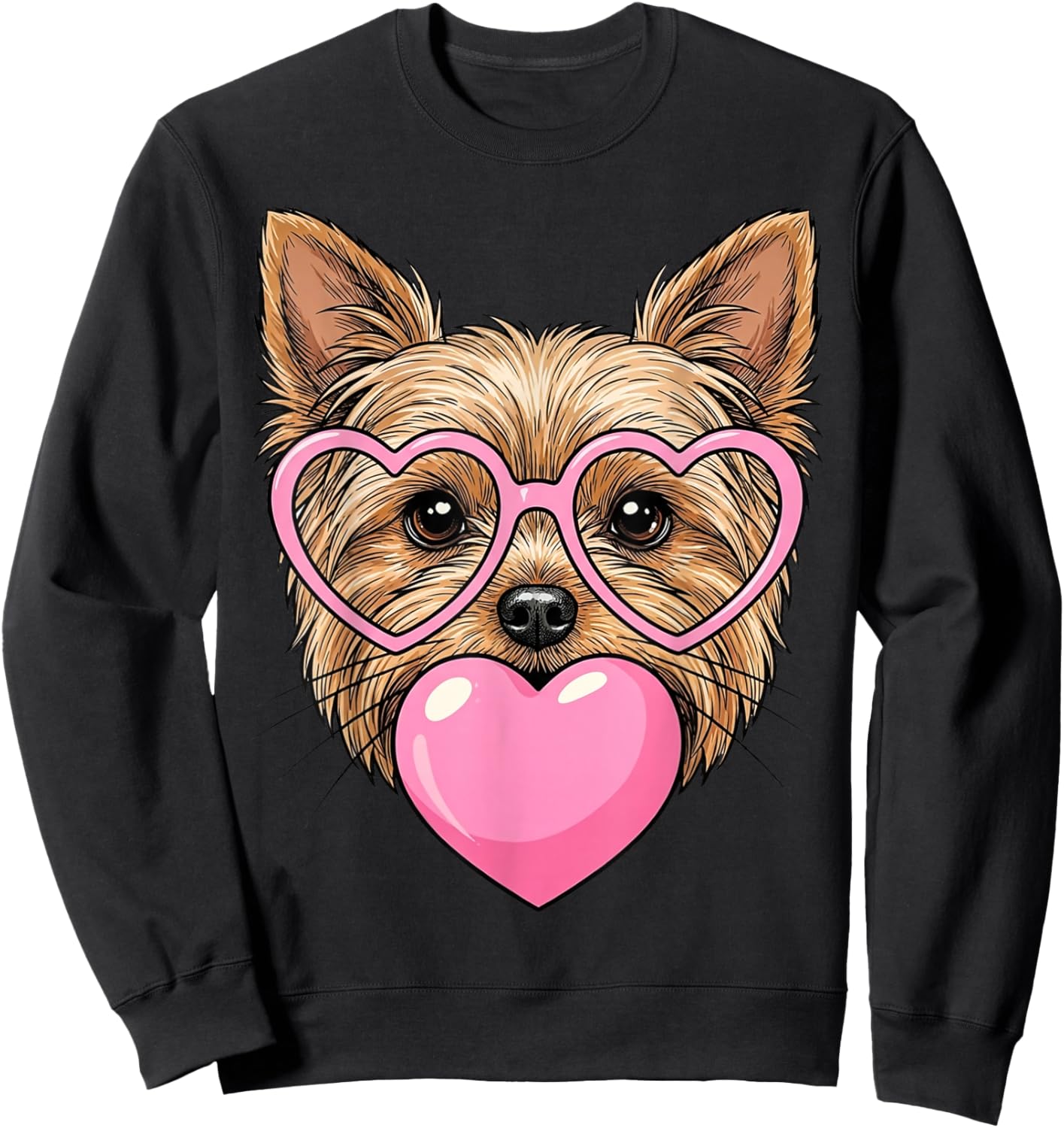Funny Cute Yorkie Dog Heart Bubble Gum Puppy Face Animal Art Sweatshirt - Sweatshirt | Black