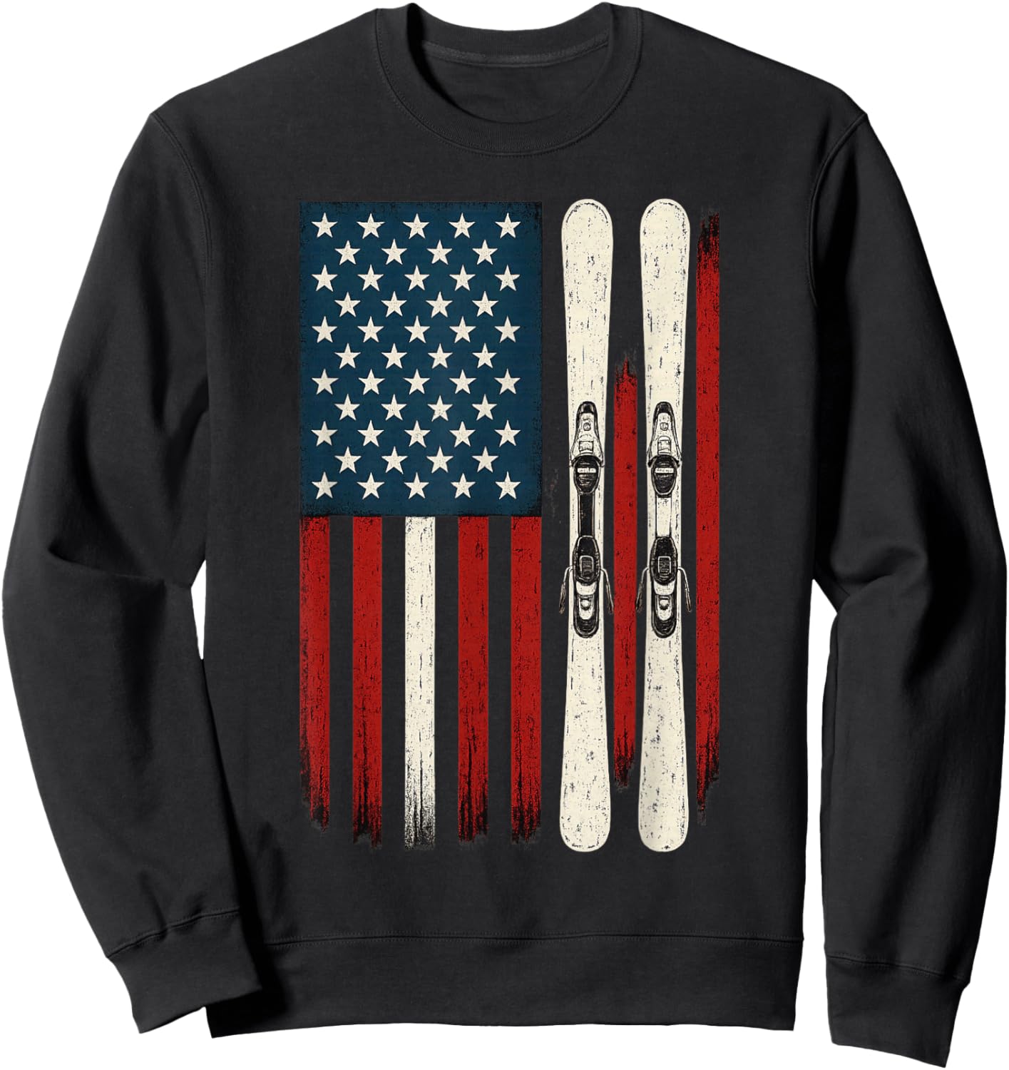 Downhill Ski Team 4th of July USA American Flag Skiing Skier Sweatshirt - Sweatshirt | Black