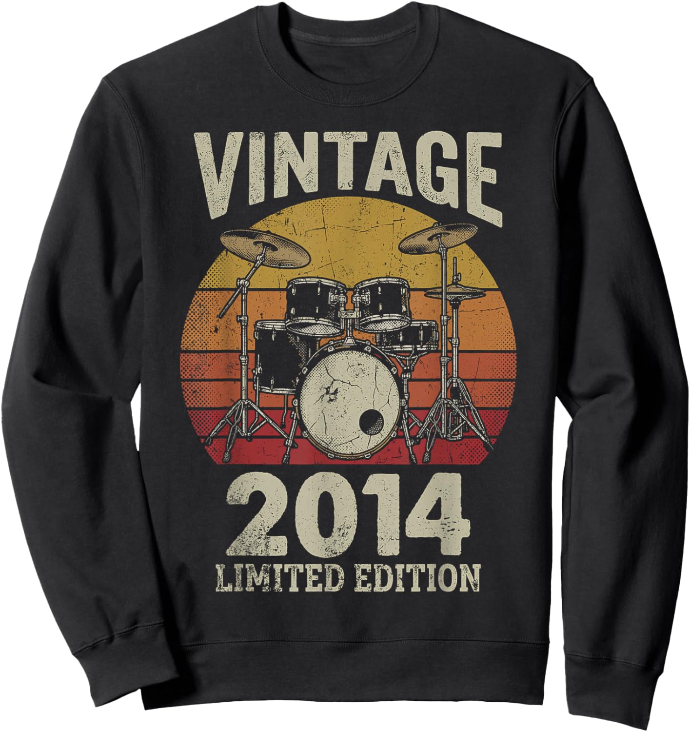 Vintage 2014 Drummer 12th Birthday Gift Retro Sunset Drums Sweatshirt - Sweatshirt | Black