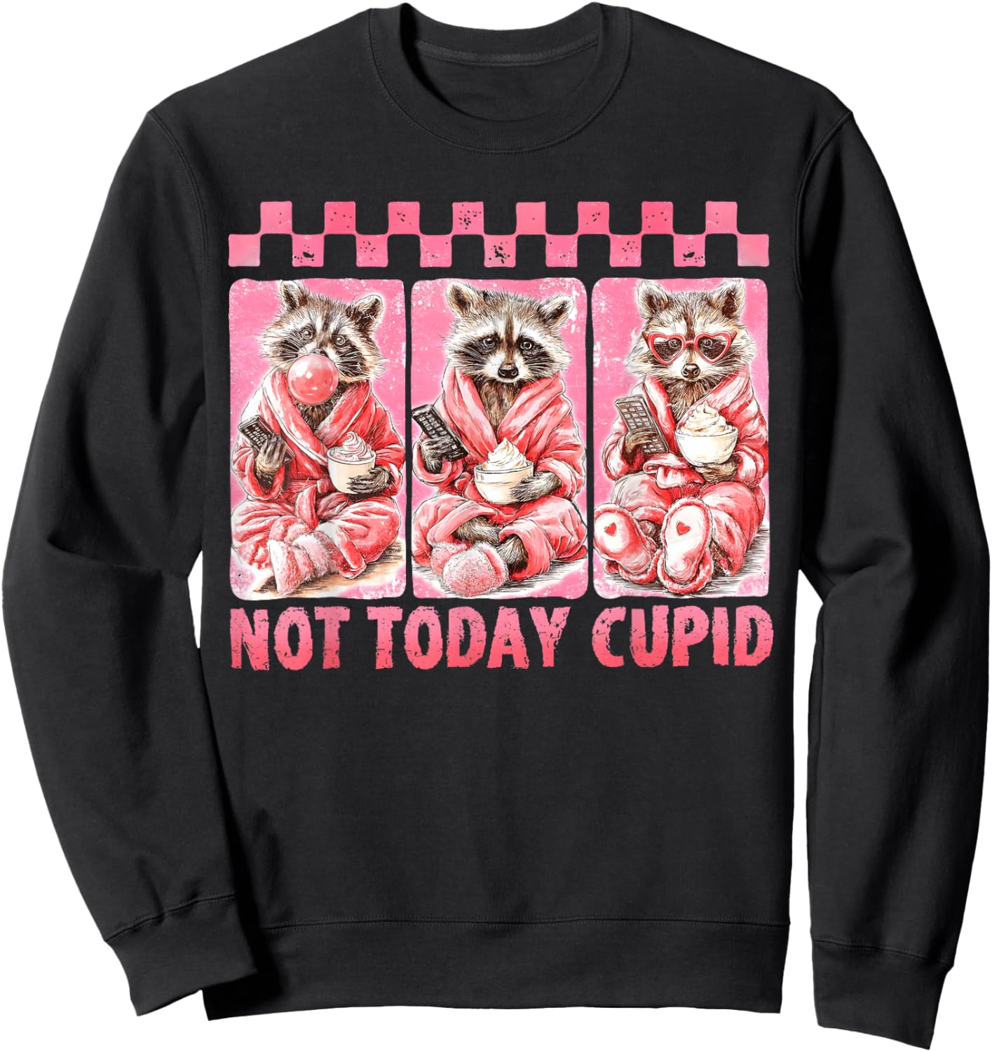 Not Groovy Today Cupid Valentine Racoon Anti Valentine's Day Sweatshirt - Sweatshirt | Black