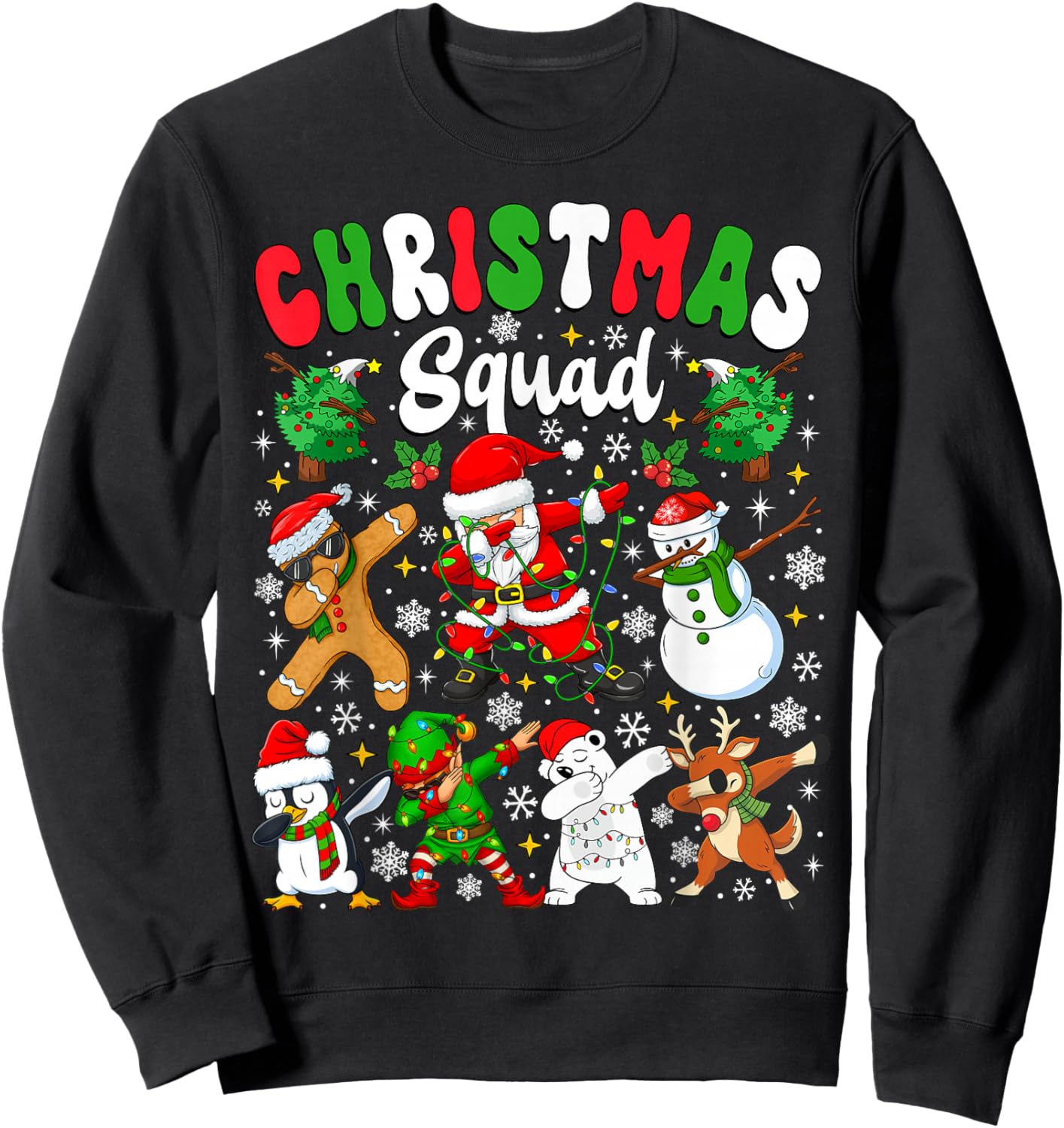 Christmas Squad Santa Dabbing Elf Family Matching Pajamas Sweatshirt - Sweatshirt | Black
