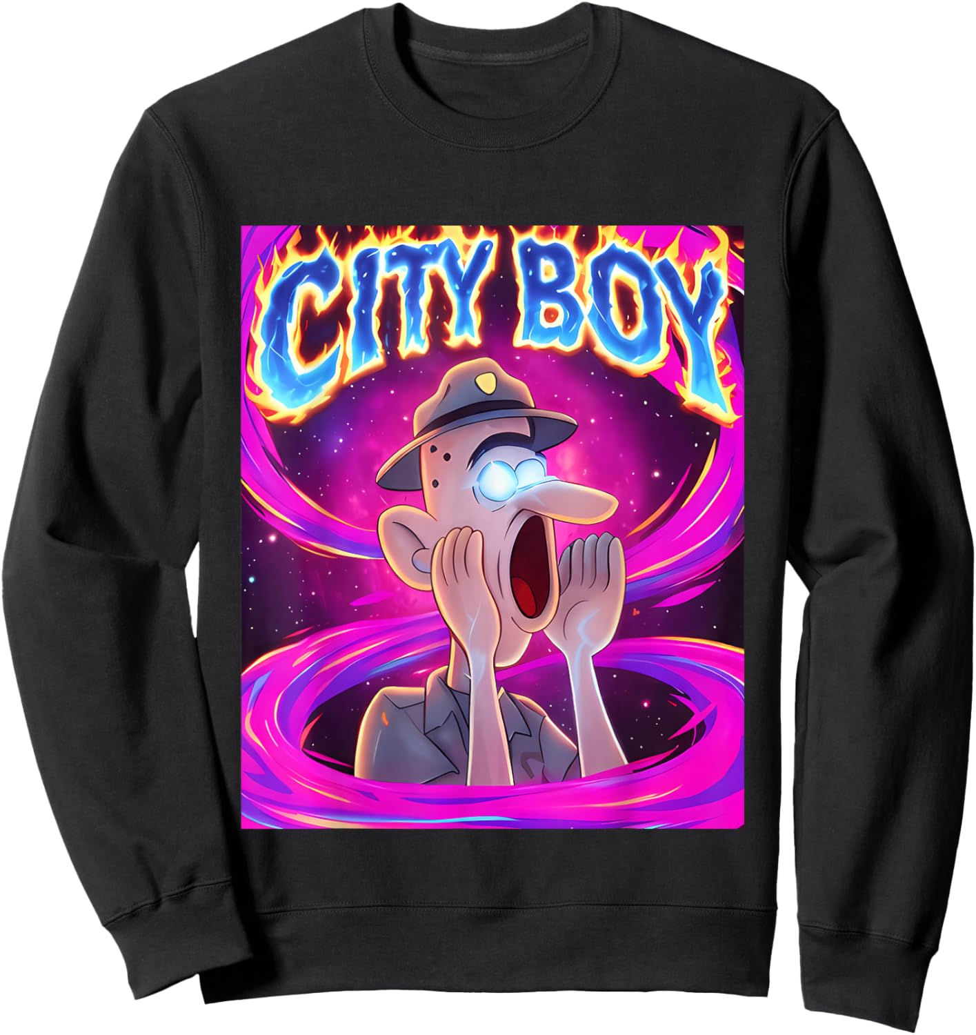 City Boy Brainrot Meme Reaction Loud Funny Cartoon Sweatshirt - Sweatshirt | Black