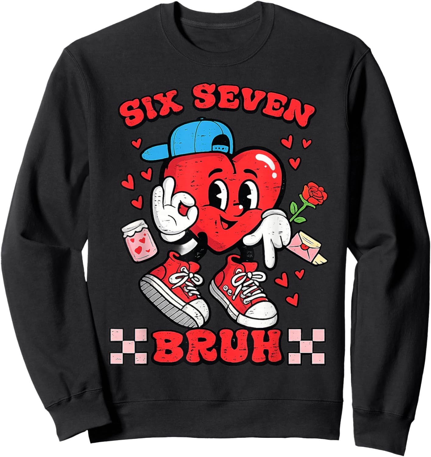 Six Seven Bruh Heart 67 Valentines Day Boys Sweatshirt - Sweatshirt | Black
