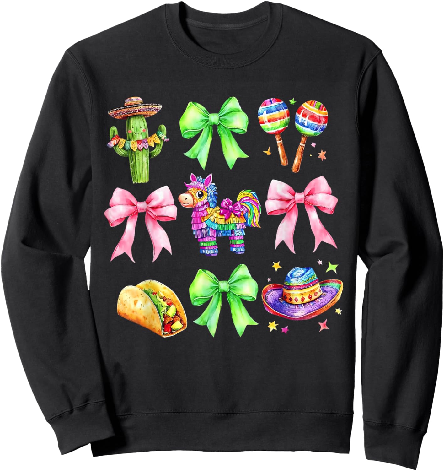 Coquette Pinata Cinco De Mayo Bow Mexican Sweatshirt - Sweatshirt | Black
