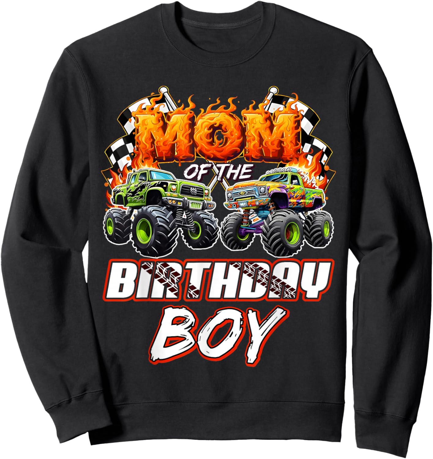 Mom of The Birthday boy Monster Truck Birthday Decoration Sweatshirt - Sweatshirt | Black