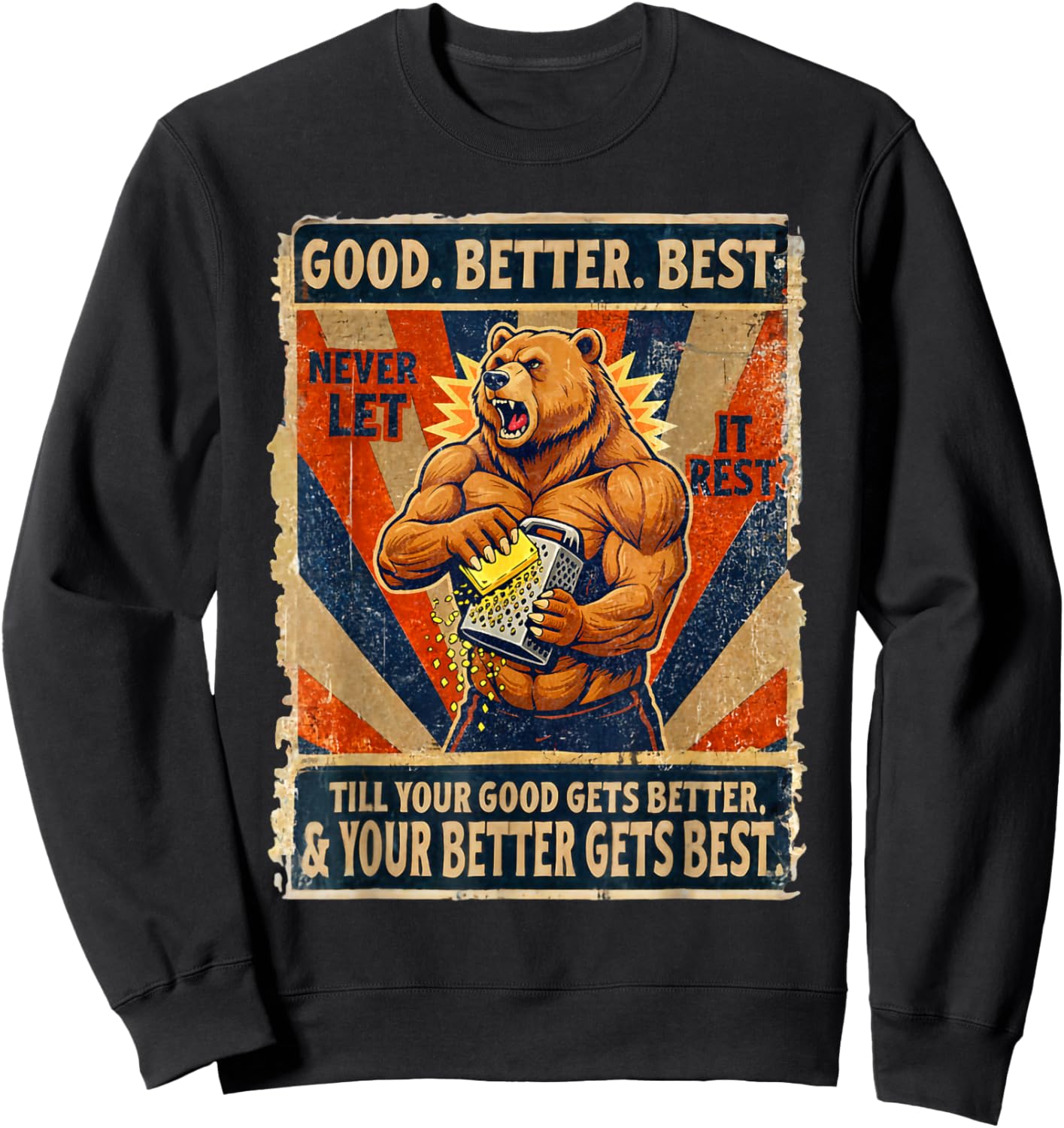 Angry Bear Grating Cheese Grater Hater Retro Sweatshirt - Sweatshirt | Black