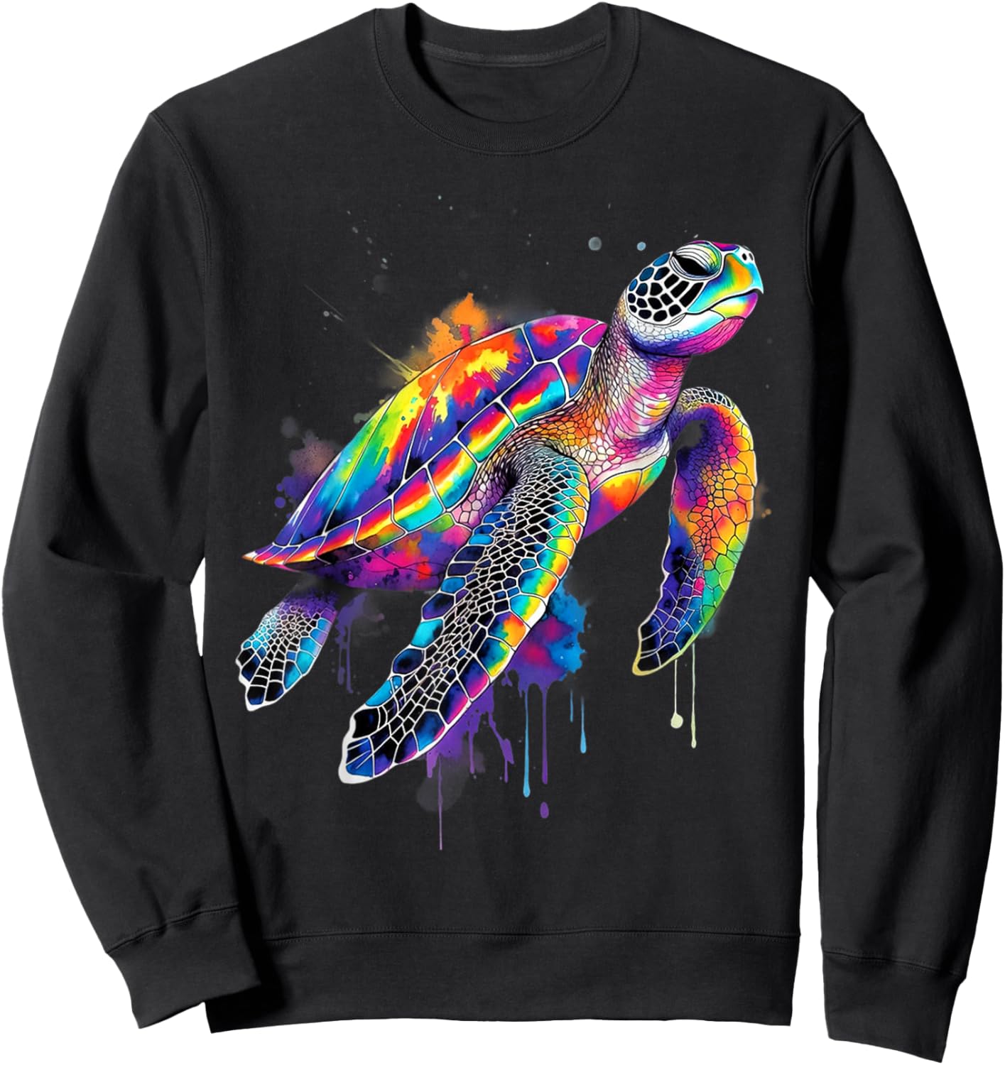 Colorful Turtle Graphic Cute Animal Art Ocean Beach Lover Sweatshirt - Sweatshirt | Black