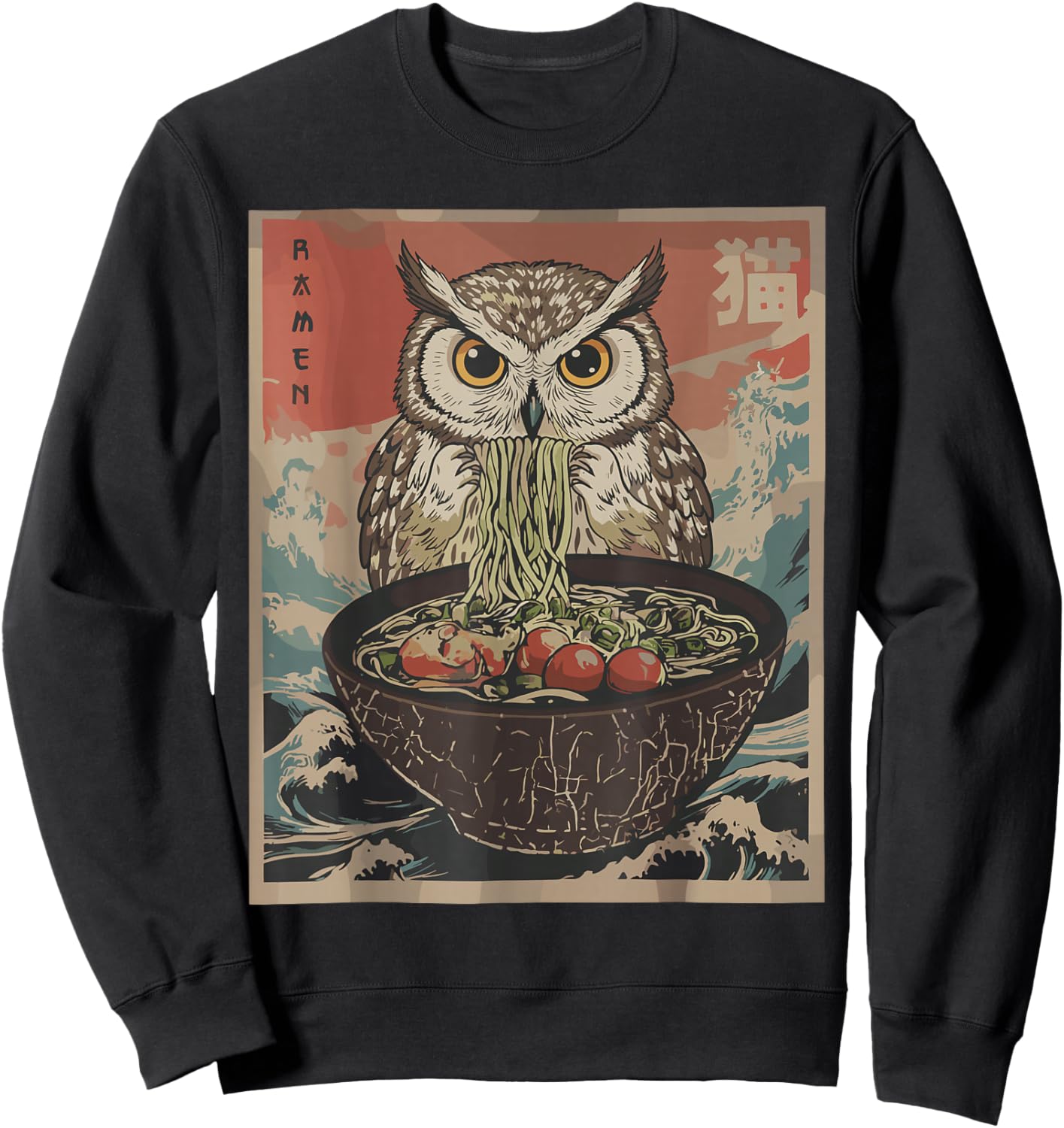 Ramen Japanese Graphic Owl Anime Shirts Women Sweatshirt - Sweatshirt | Black