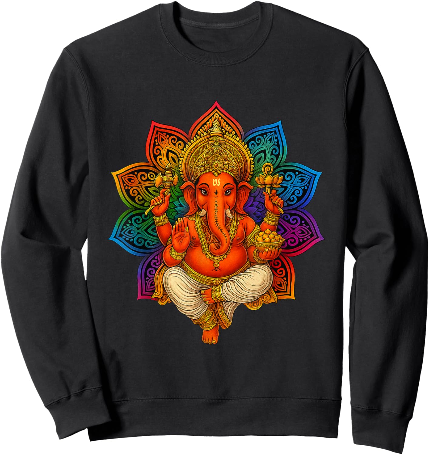 Elephant God India Meditation Hindu Ganesha Mandala Flower Sweatshirt - Sweatshirt | Black